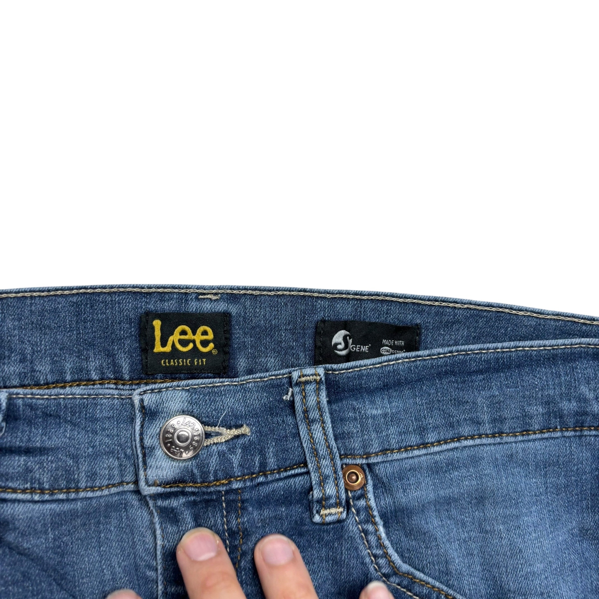 Lee Jeans W32 L32 Mens Mid Blue Slim Straight Classic Fit Stretch Denim