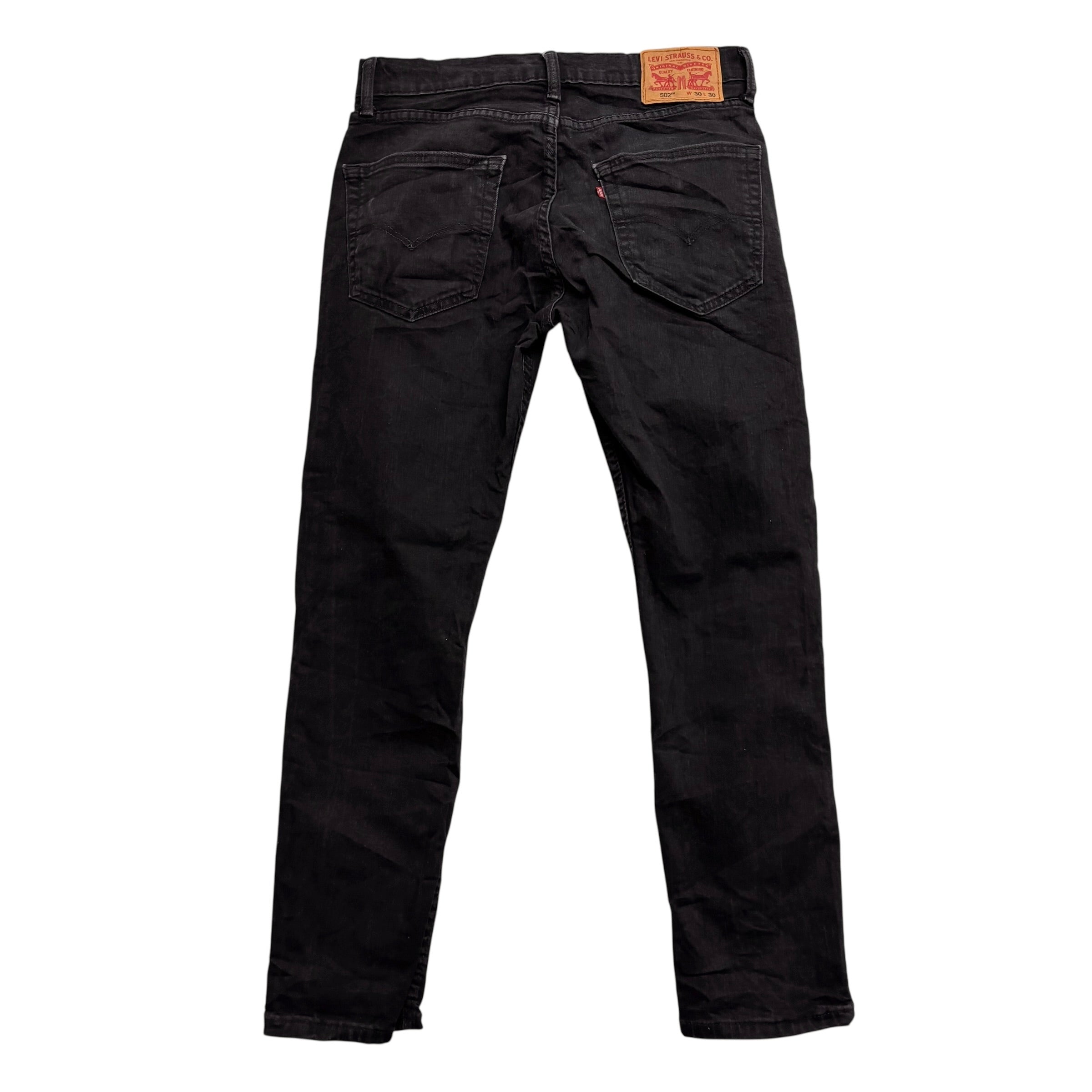 Levis 502 Jeans W30 L29 Mens Black Regular Tapered Fit Stretch Denim (E)
