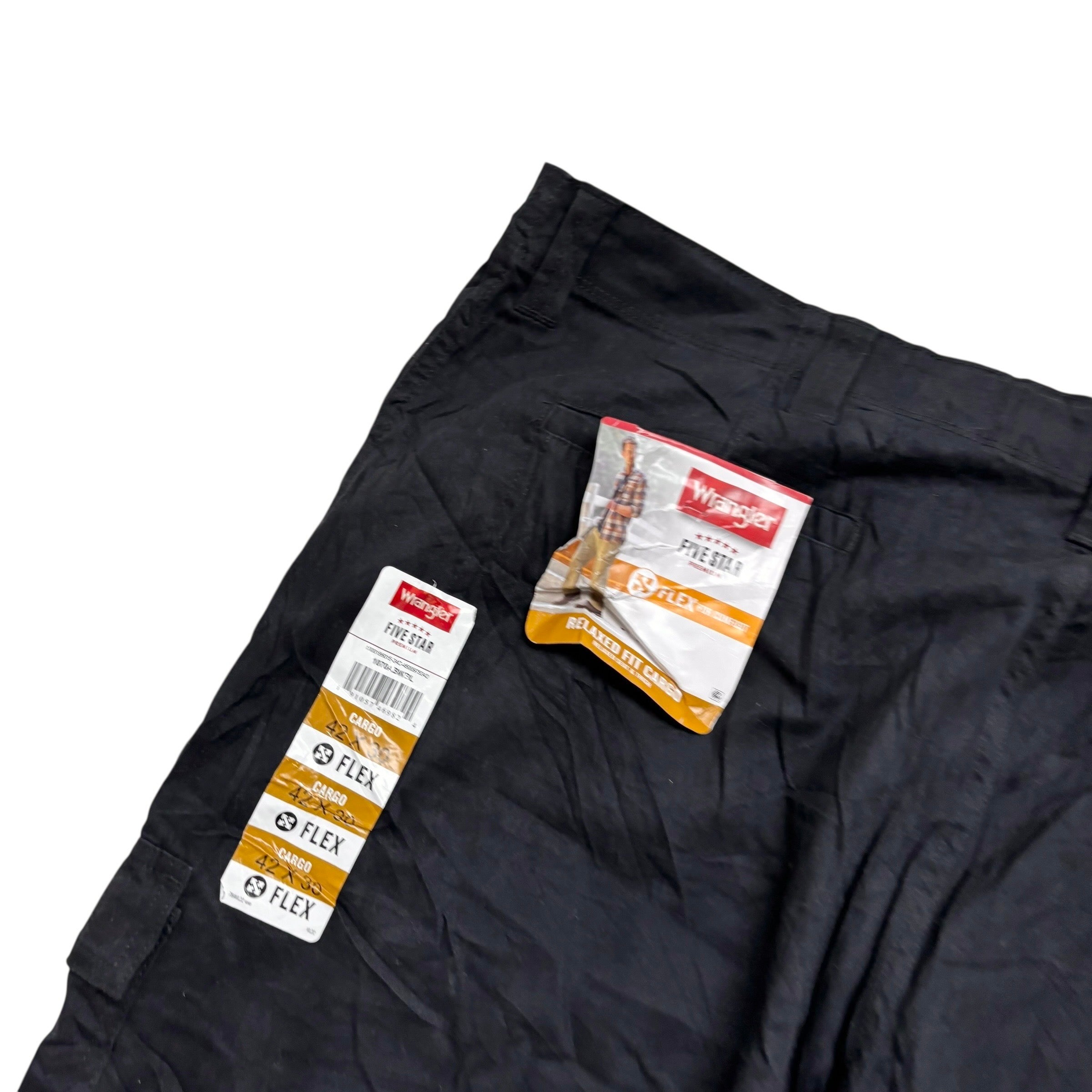 Wrangler Cargo Trousers W42 L30 Mens Black Relaxed Straight Fit Stetch Pants (E)