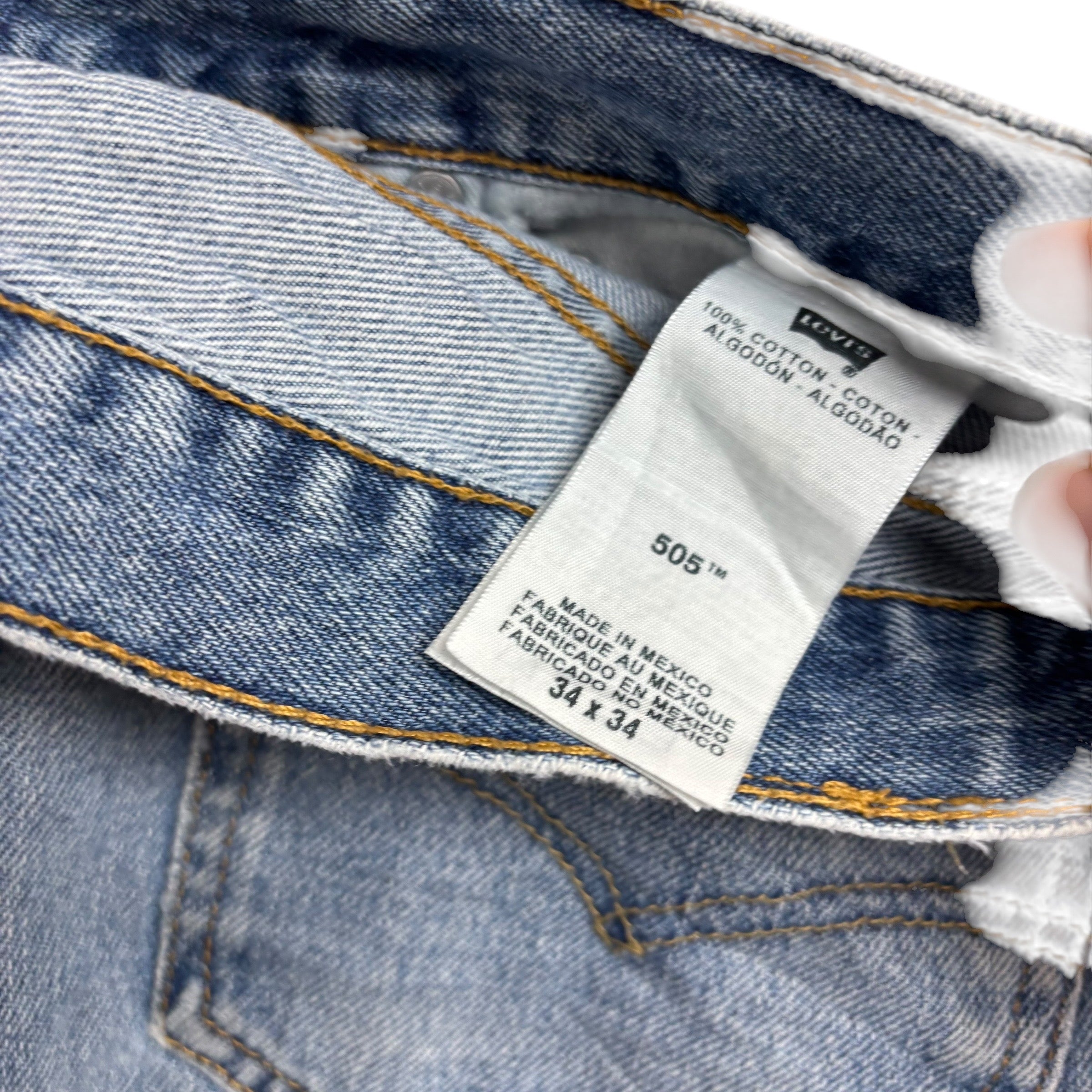 Levis 505 Jeans W34 L34 Mens Light Blue Regular Straight Fit Vintage Denim (F)