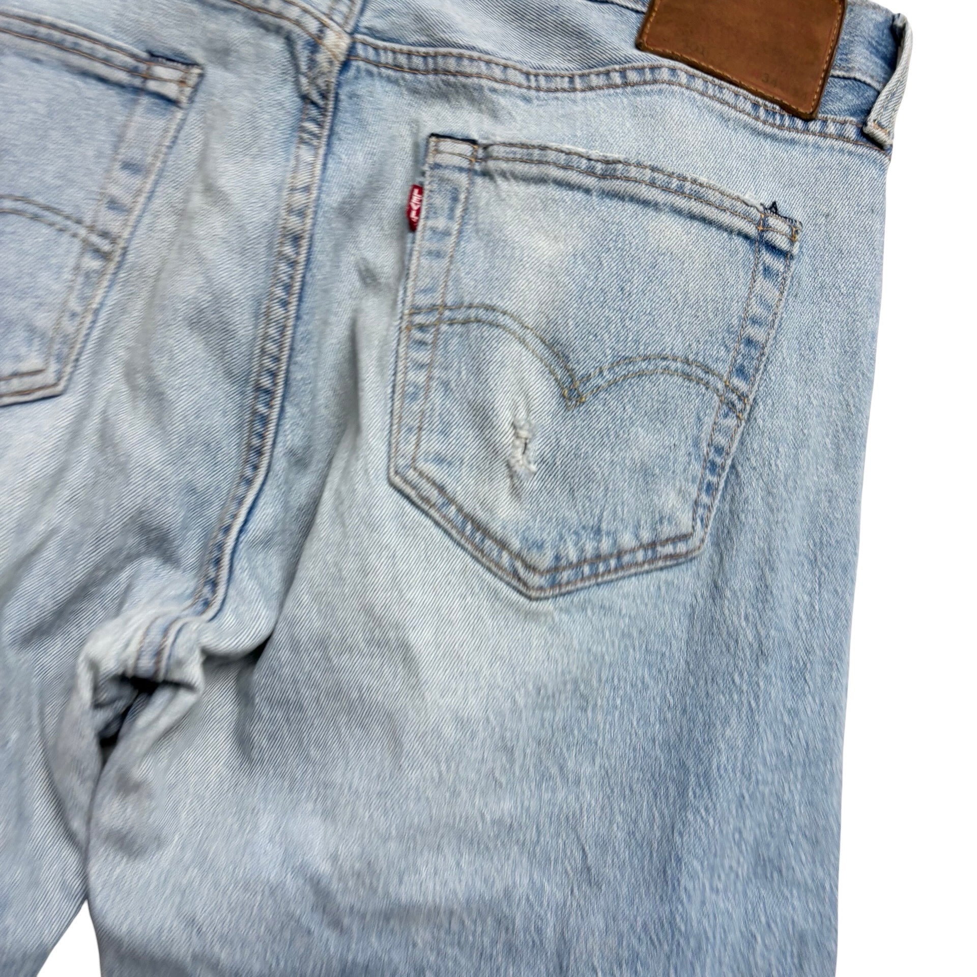 Levis 501 Jeans W34 L34 Mens Light Blue Regular Straight Fit Stretch Denim (F)