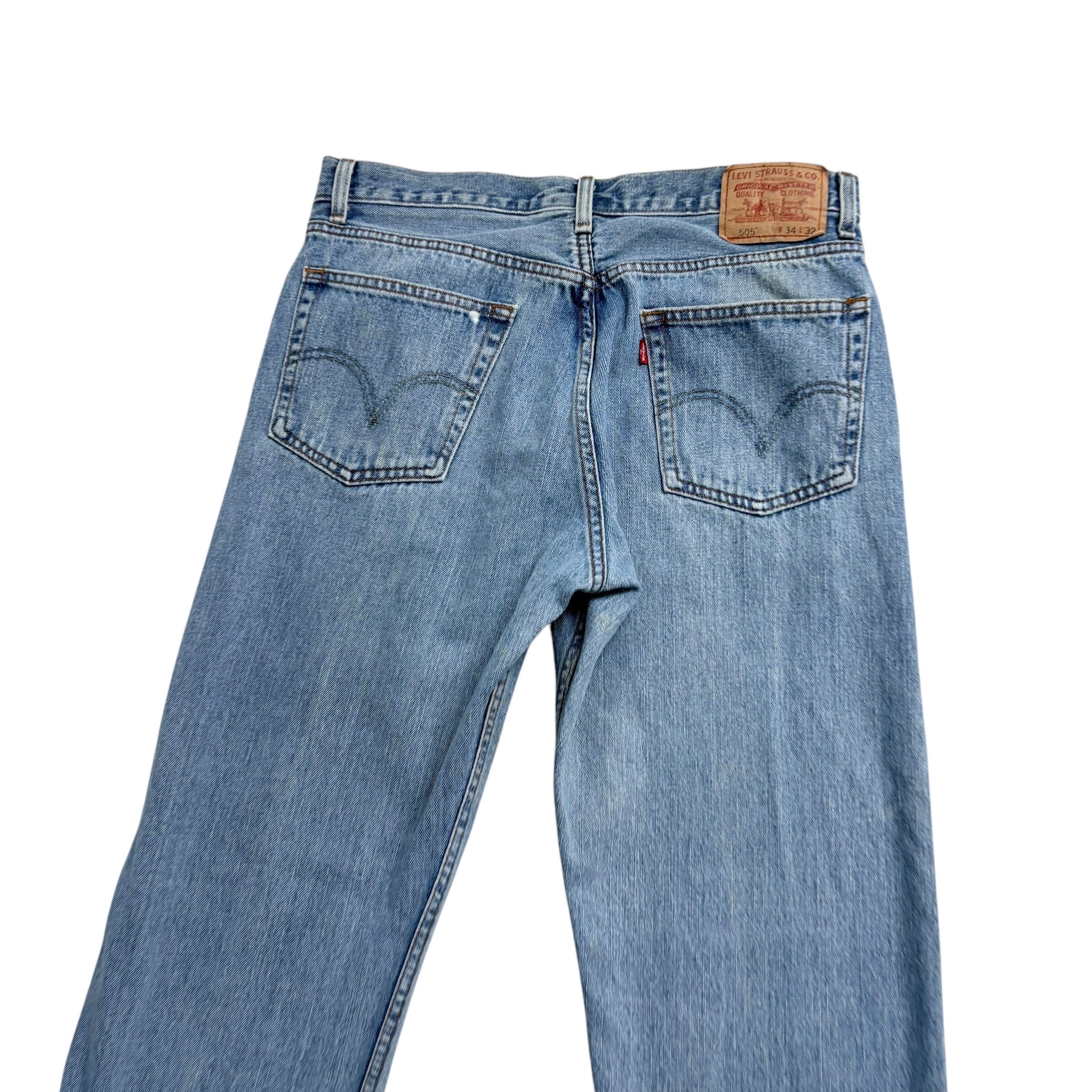 Levis 505 Jeans W33 L31 Mens Light Blue Regular Straight Fit Vintage Denim