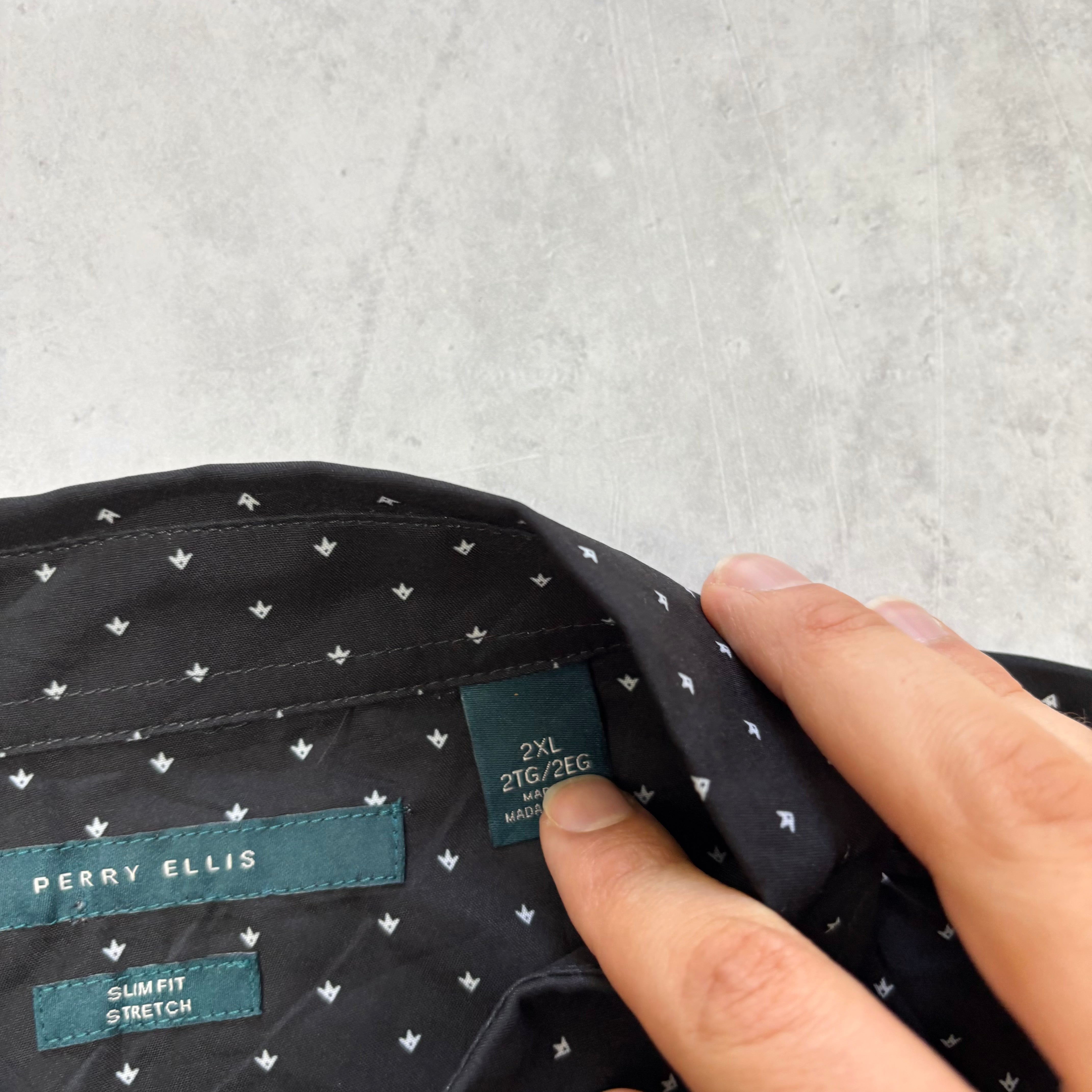 Perry Ellis Shirt Mens XXL Black Short Sleeve Slim Fit Polyester (E)