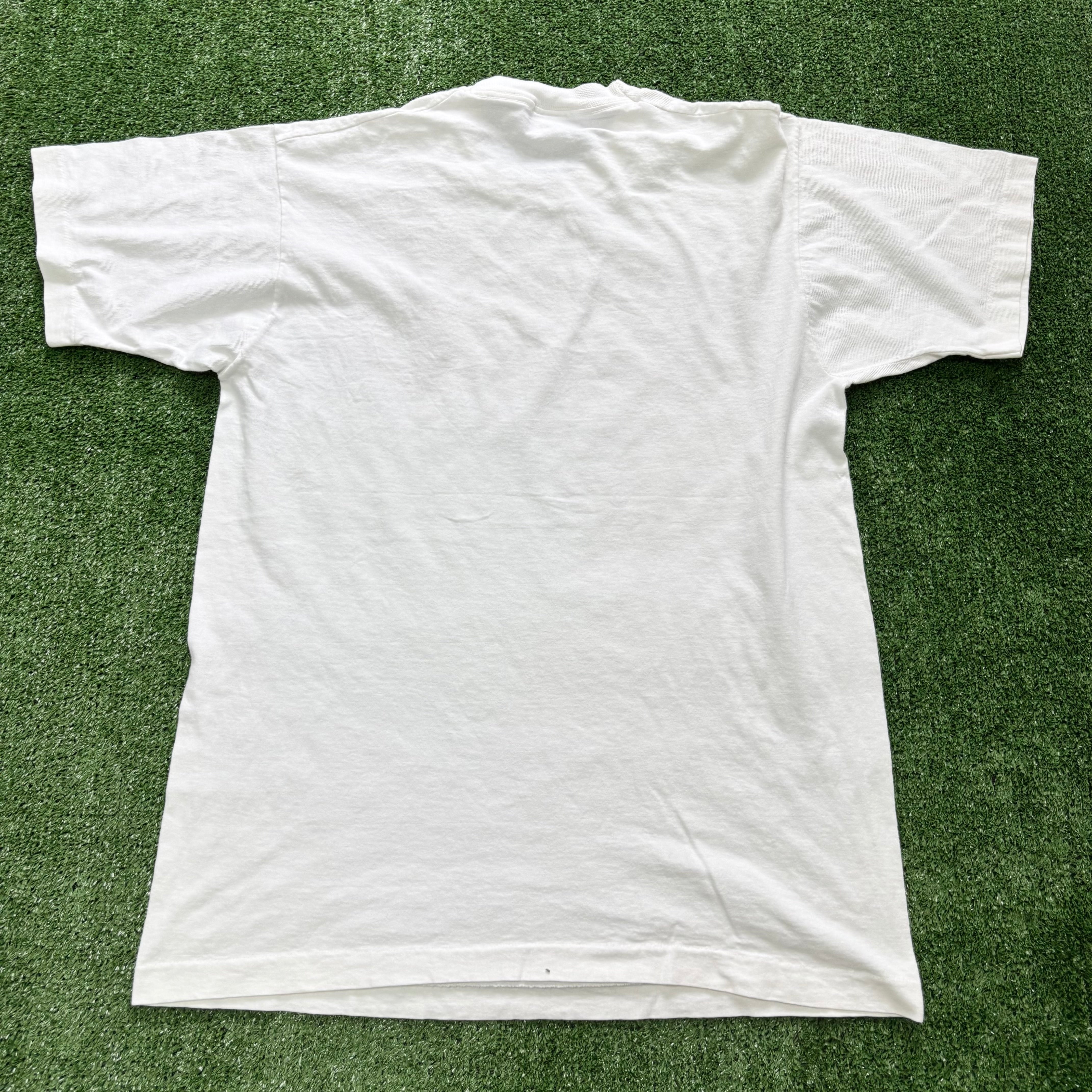 Vintage T Shirt Mens Large White Single Stitch Graphic Print 90s Triathlon (E)