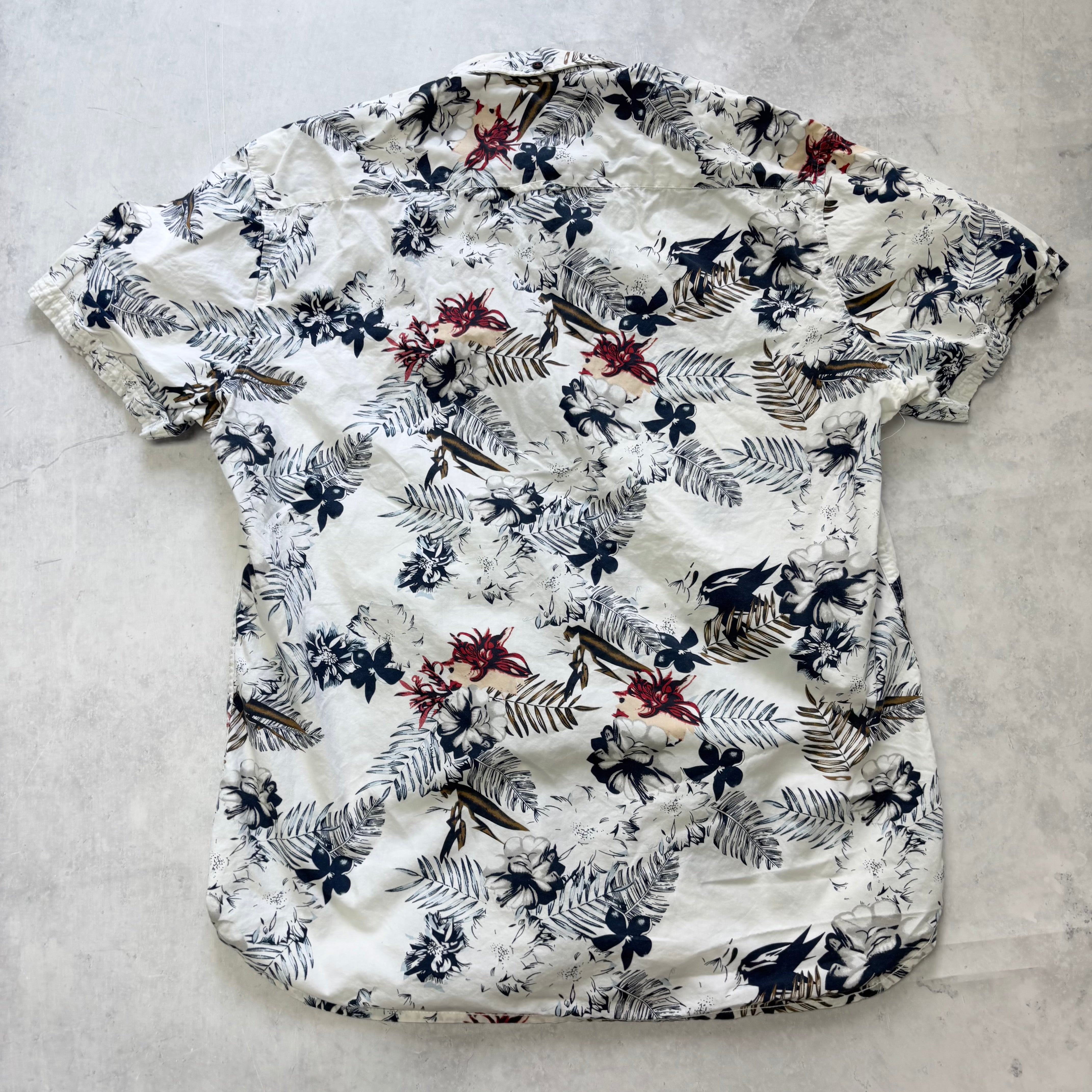 Hawaiian Shirt Mens XL White Floral Aloha Short Sleeve Cotton Regular Fit (E)