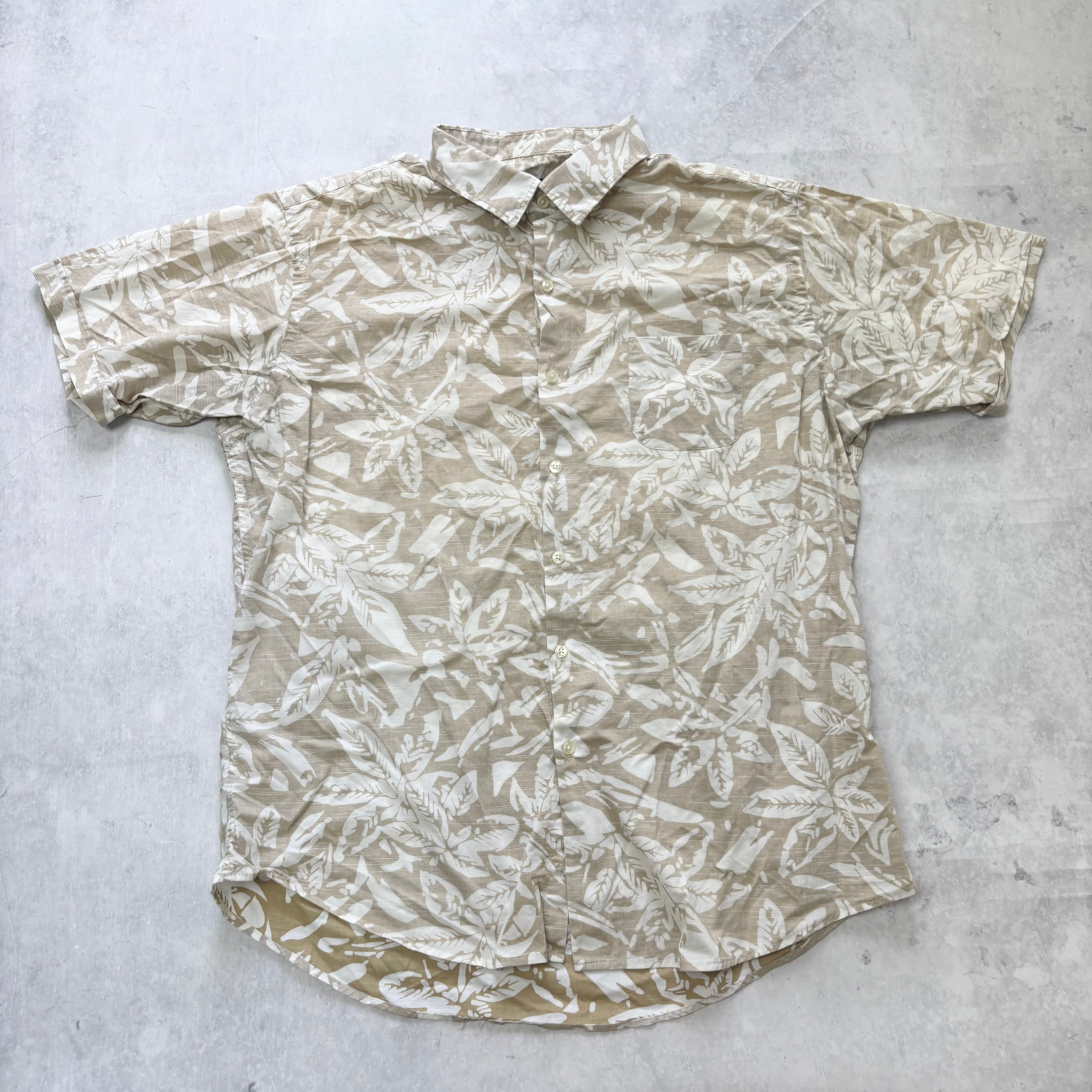 Hawaiian Shirt Mens XL Beige Floral Aloha Short Sleeve Cotton (E)