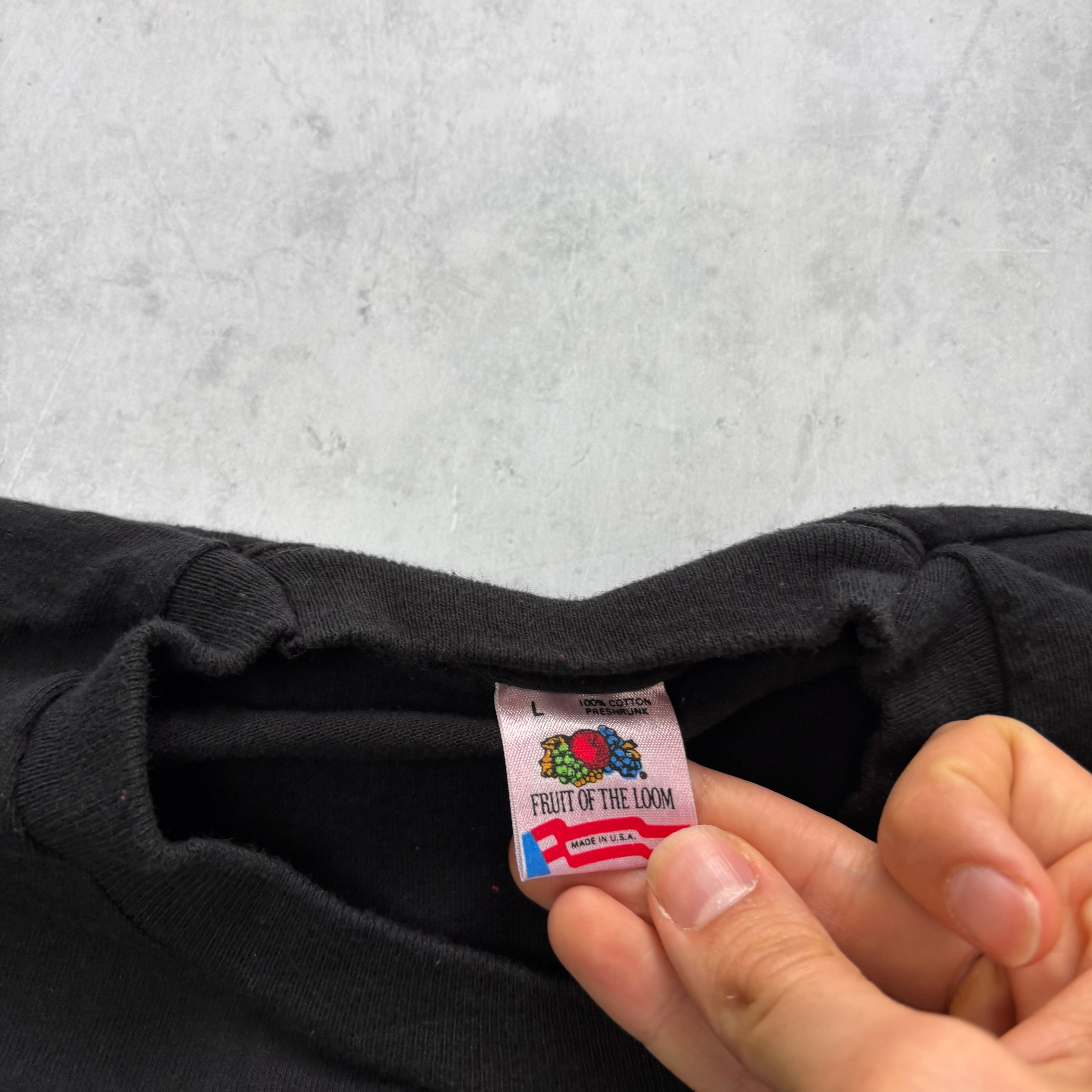 Vintage T Shirt Mens Large Black Single Stitch Graphic Print 90s Racing Daytona (E)