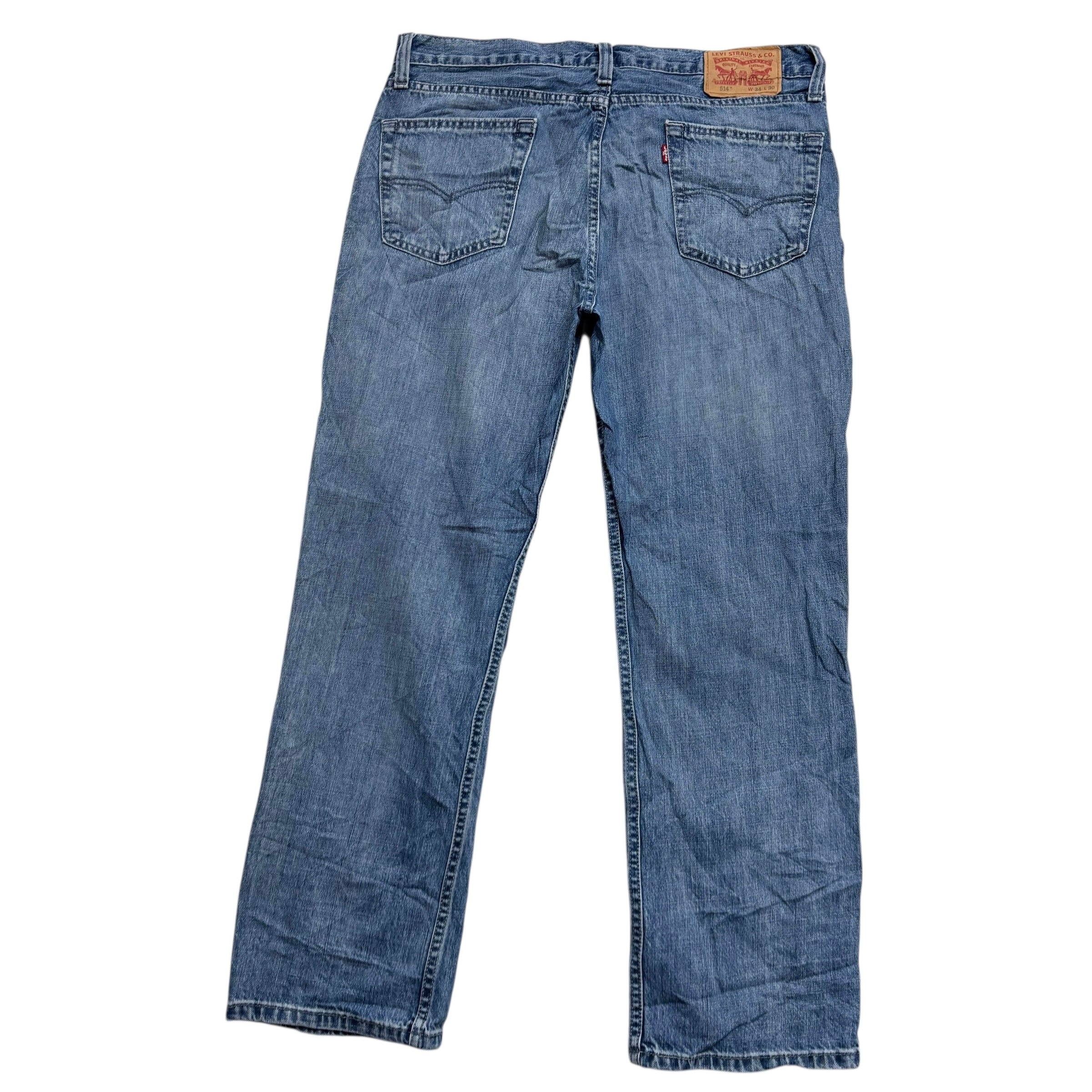 Levis 514 Jeans W36 L30 Mens Mid Blue Regular Straight Fit Denim (E)