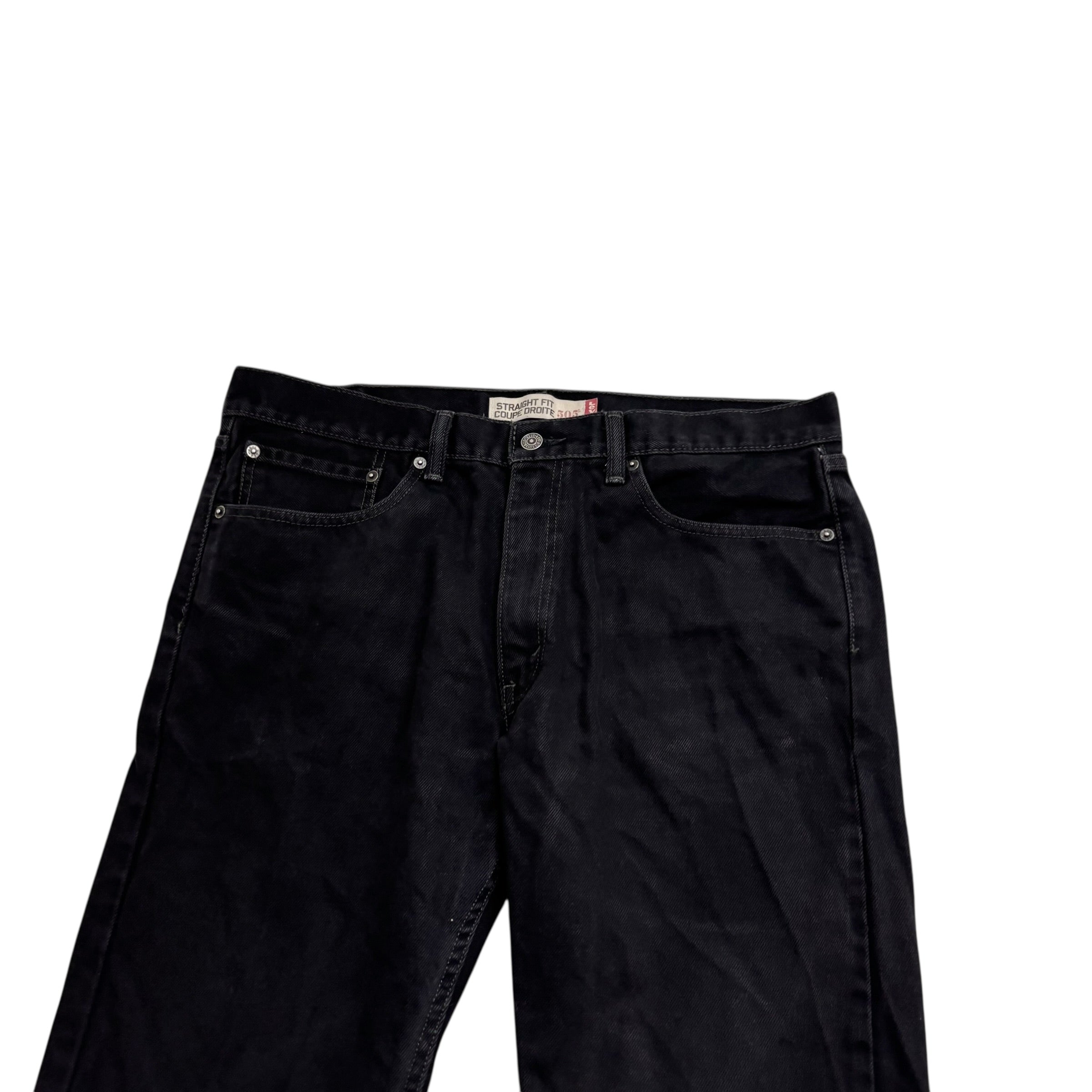 Levis 505 Jeans W36 L30 Mens Black Regular Straight Fit Vintage Denim (E)