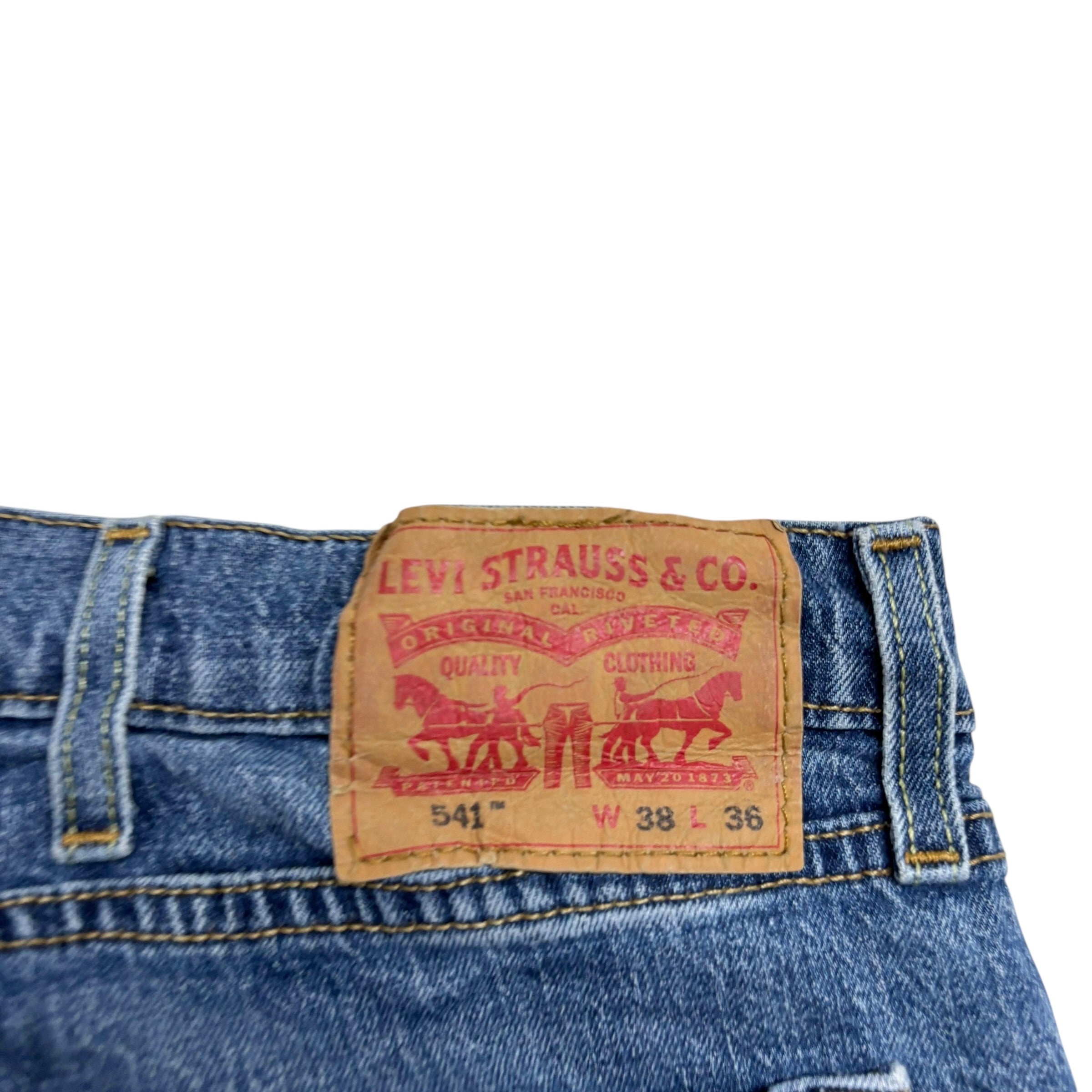 Levis 541 Jeans W40 L36 Mens Mid Blue Athletic Tapered Fit Stretch Denim (E)