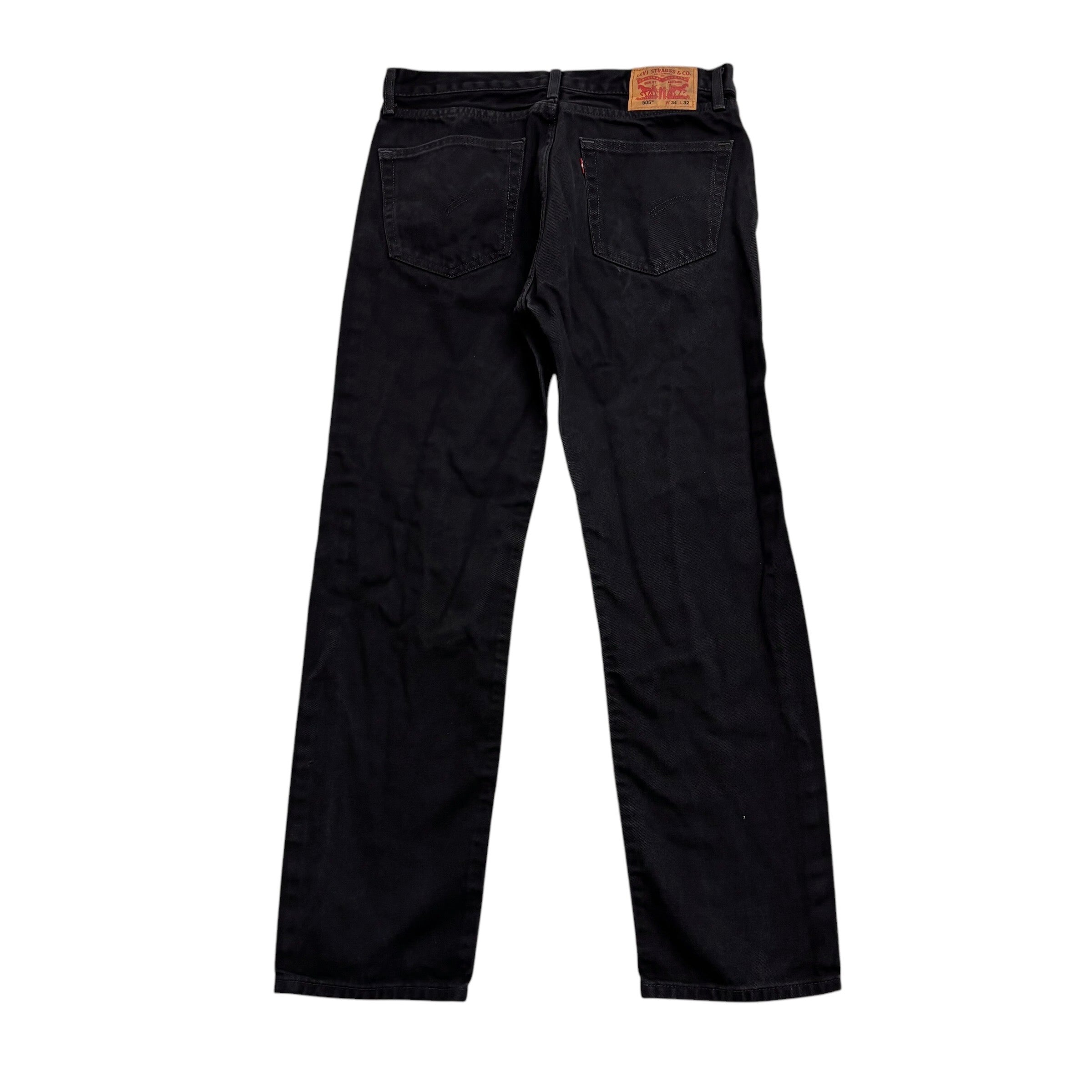 Levis 505 Jeans W34 L31 Mens Black Regular Straight Fit Denim (E)