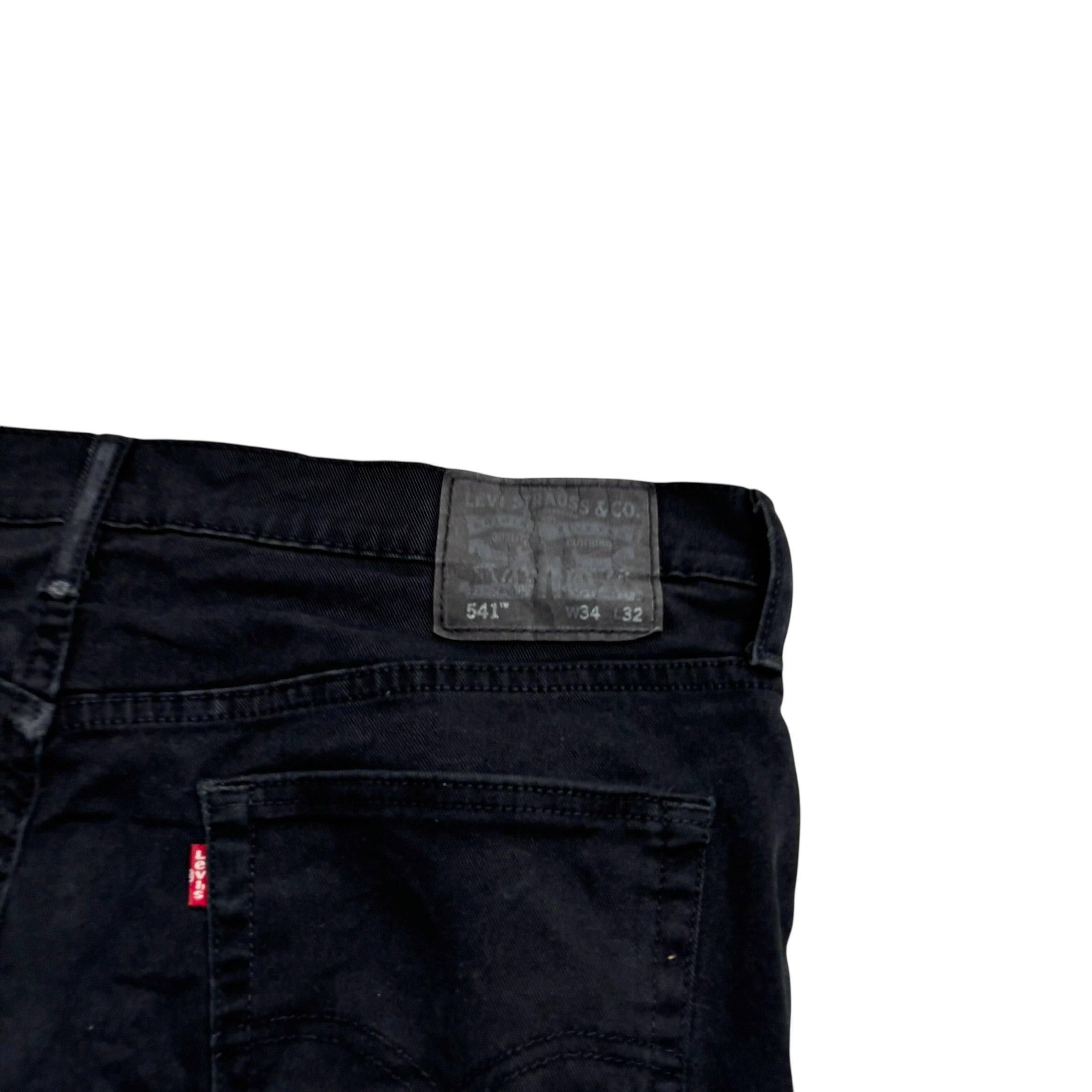 Levis 541 Jeans W34 L32 Mens Black Athletic Tapered Fit Stretch Denim (E)