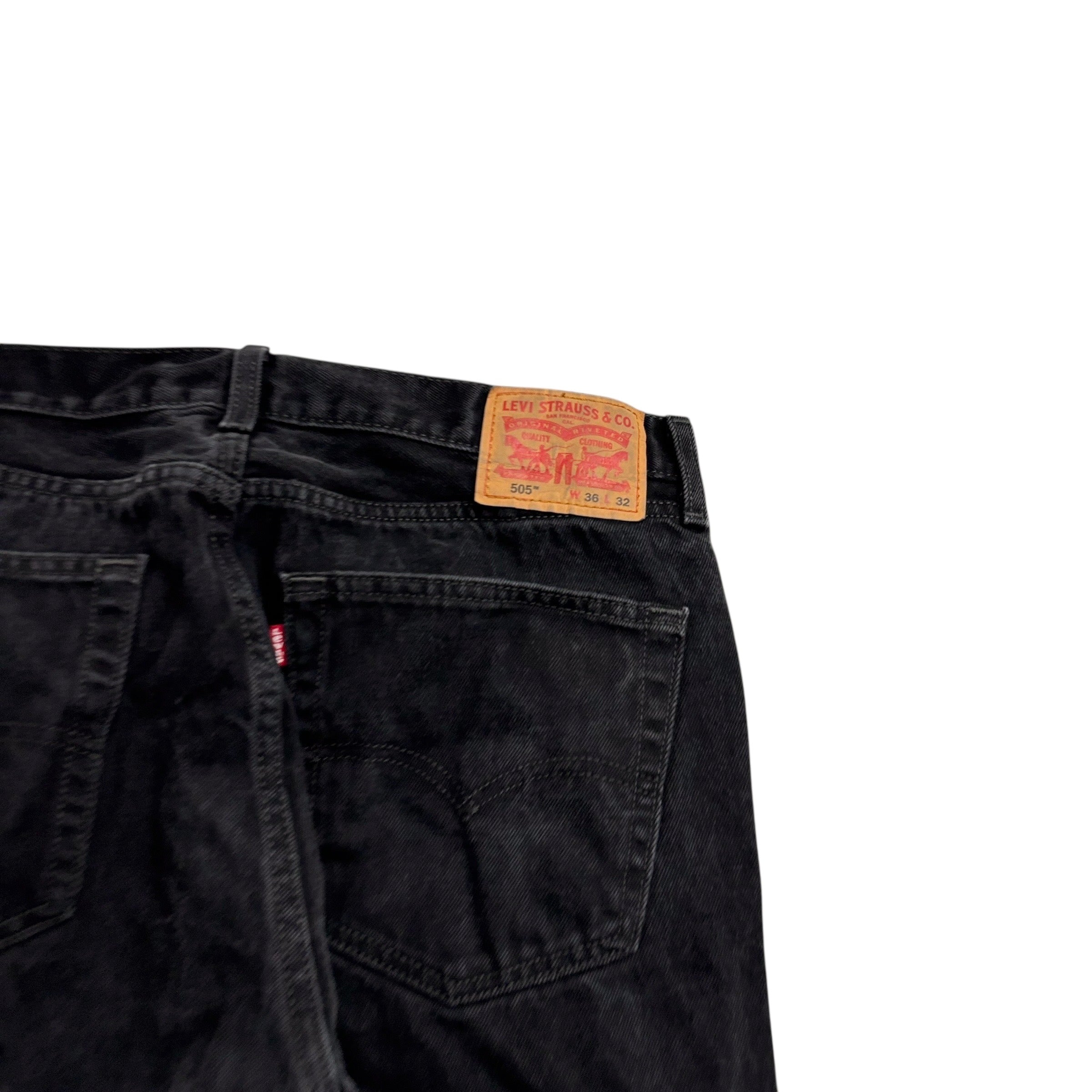 Levis 505 Jeans W36 L30 Mens Black Regular Straight Fit Denim (E)