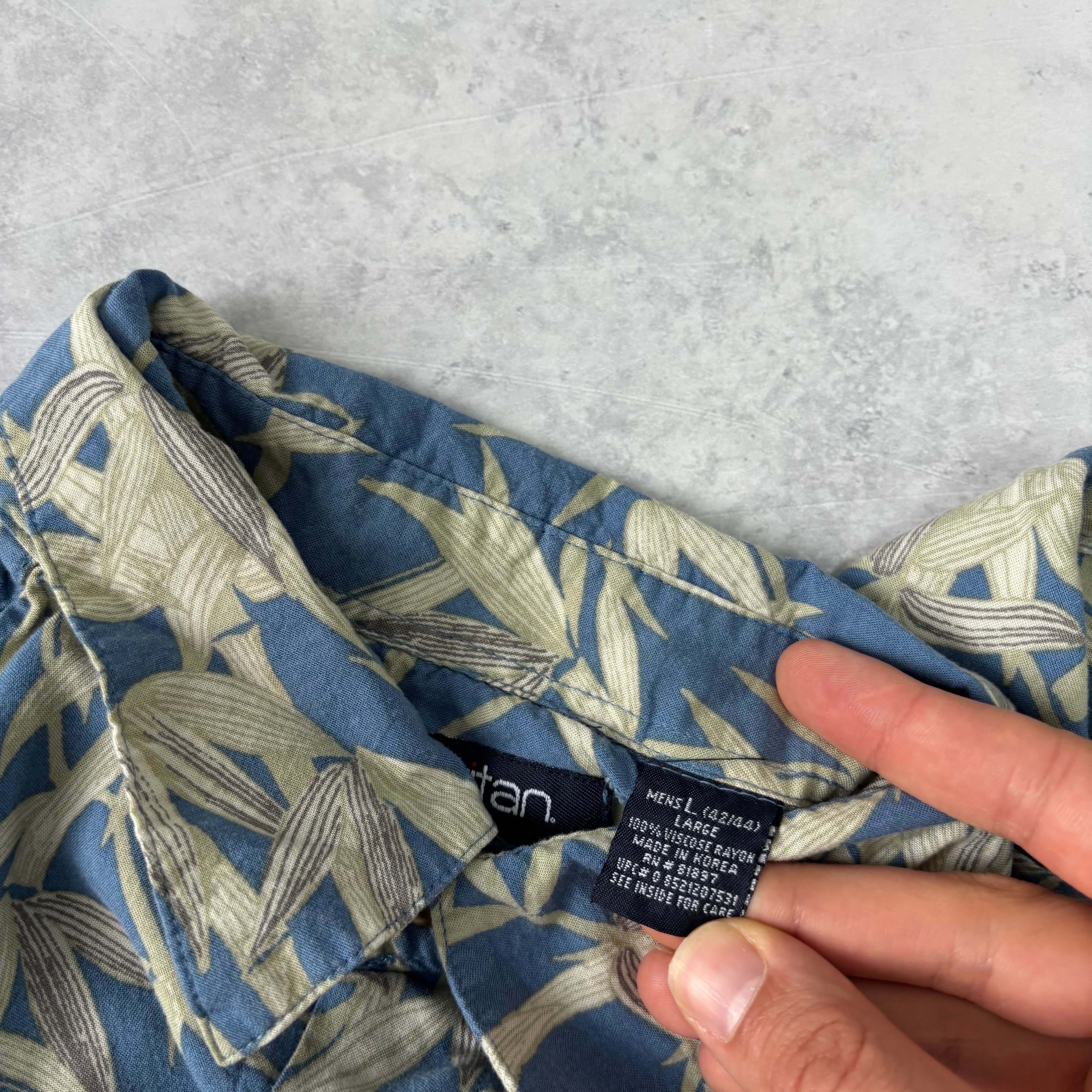 Vintage Hawaiian Shirt Mens Large Blue Short Sleeve Aloha Rayon (E)