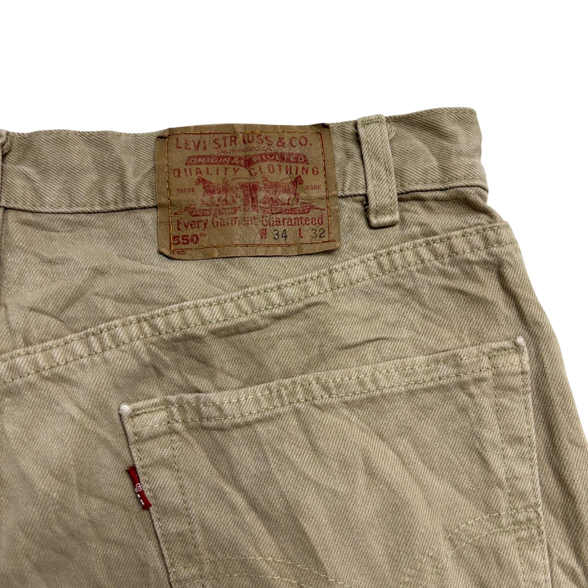 Levis 550 Jeans W34 L32 Mens Tan Relaxed Straight Made In USA Vintage Denim (E)