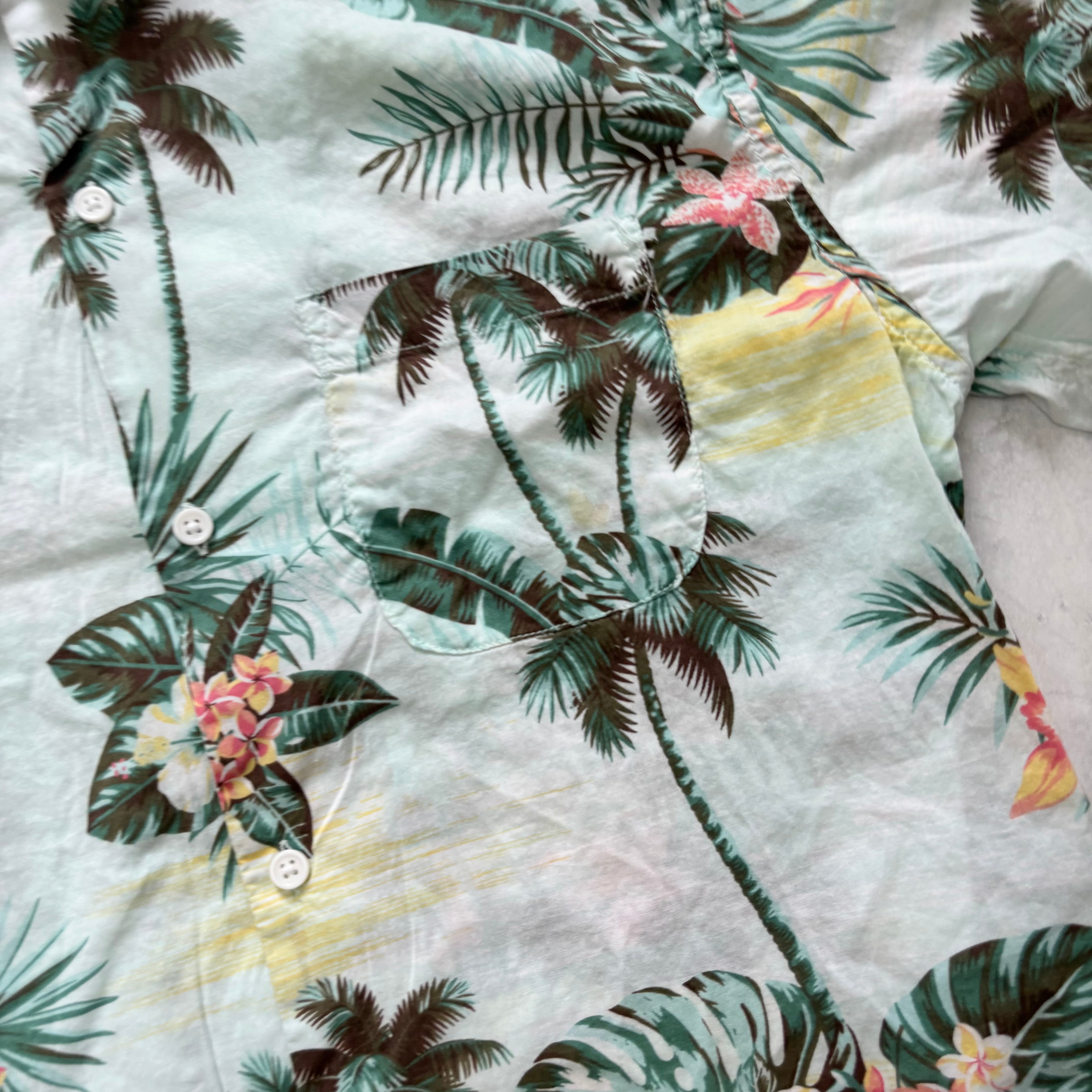 Vintage Hawaiian Shirt Mens Medium Green Floral Aloha Short Sleeve