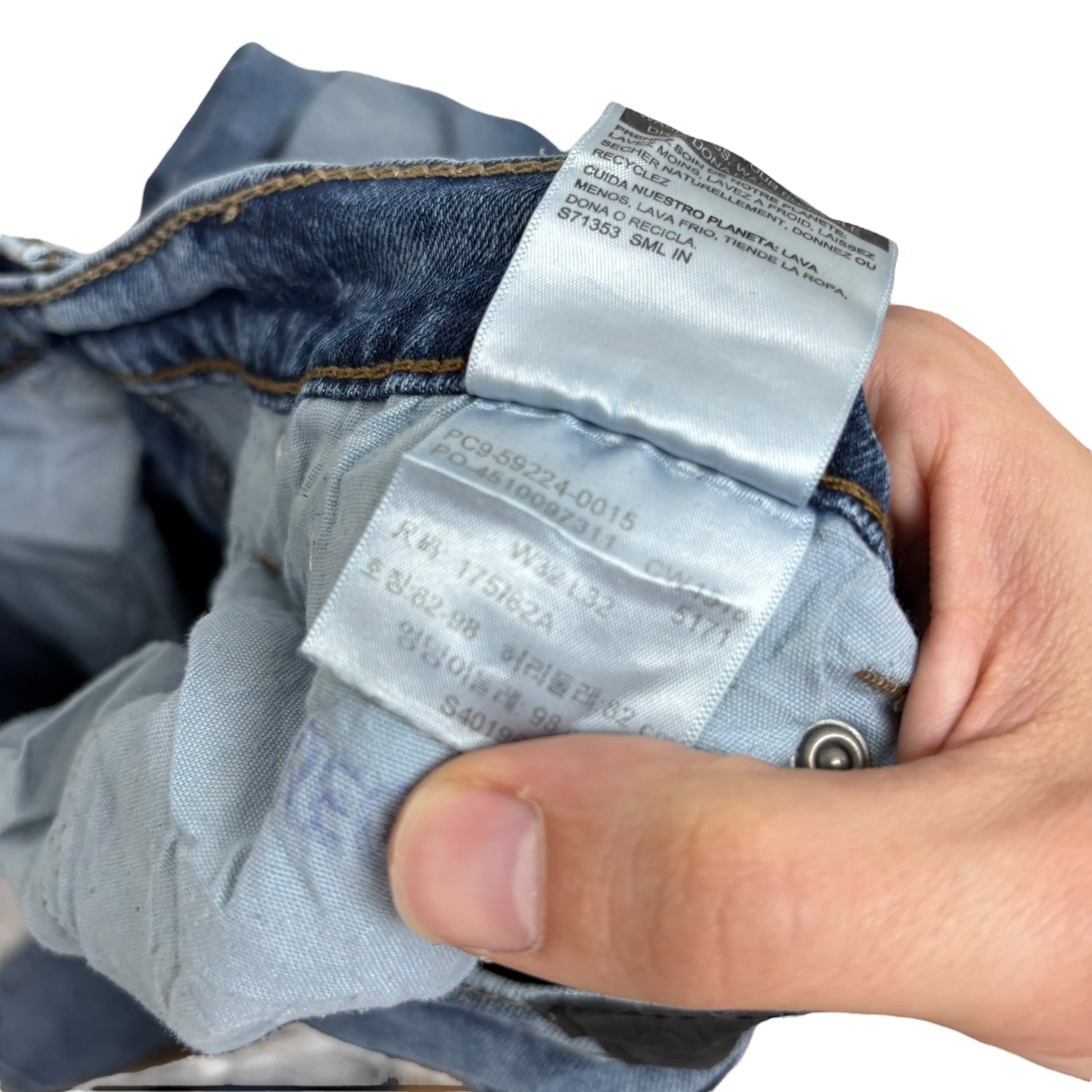 Levis Denizen Jeans W32 L32 Mens Mid Blue Slim Tapered Fit Stretch Denim (E)