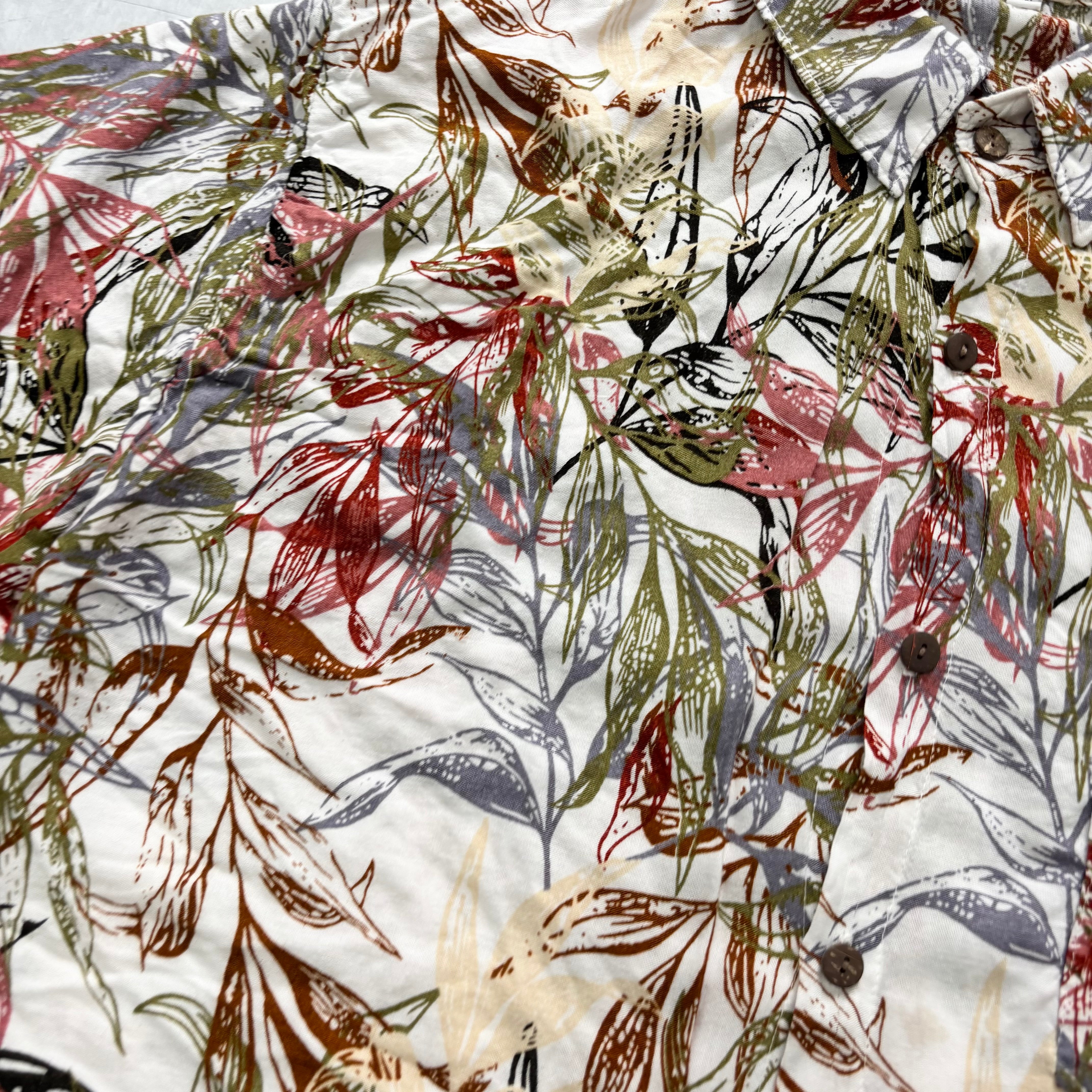 Vintage Hawaiian Shirt Mens Large White Aloha Floral Short Sleeve Rayon (E)