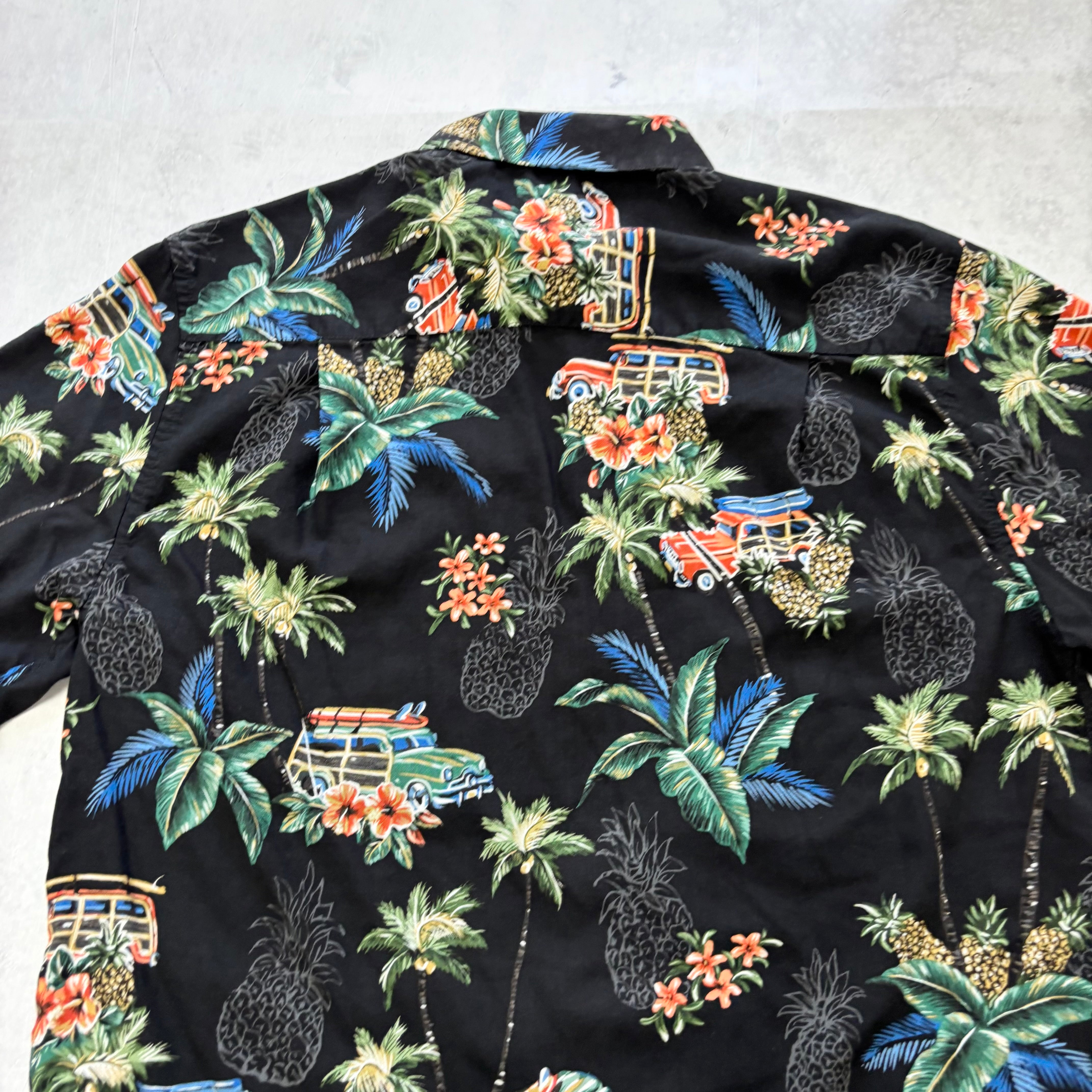 Vintage Hawaiian Shirt Mens Small Black Floral Aloha Short Sleeve Rayon (E)