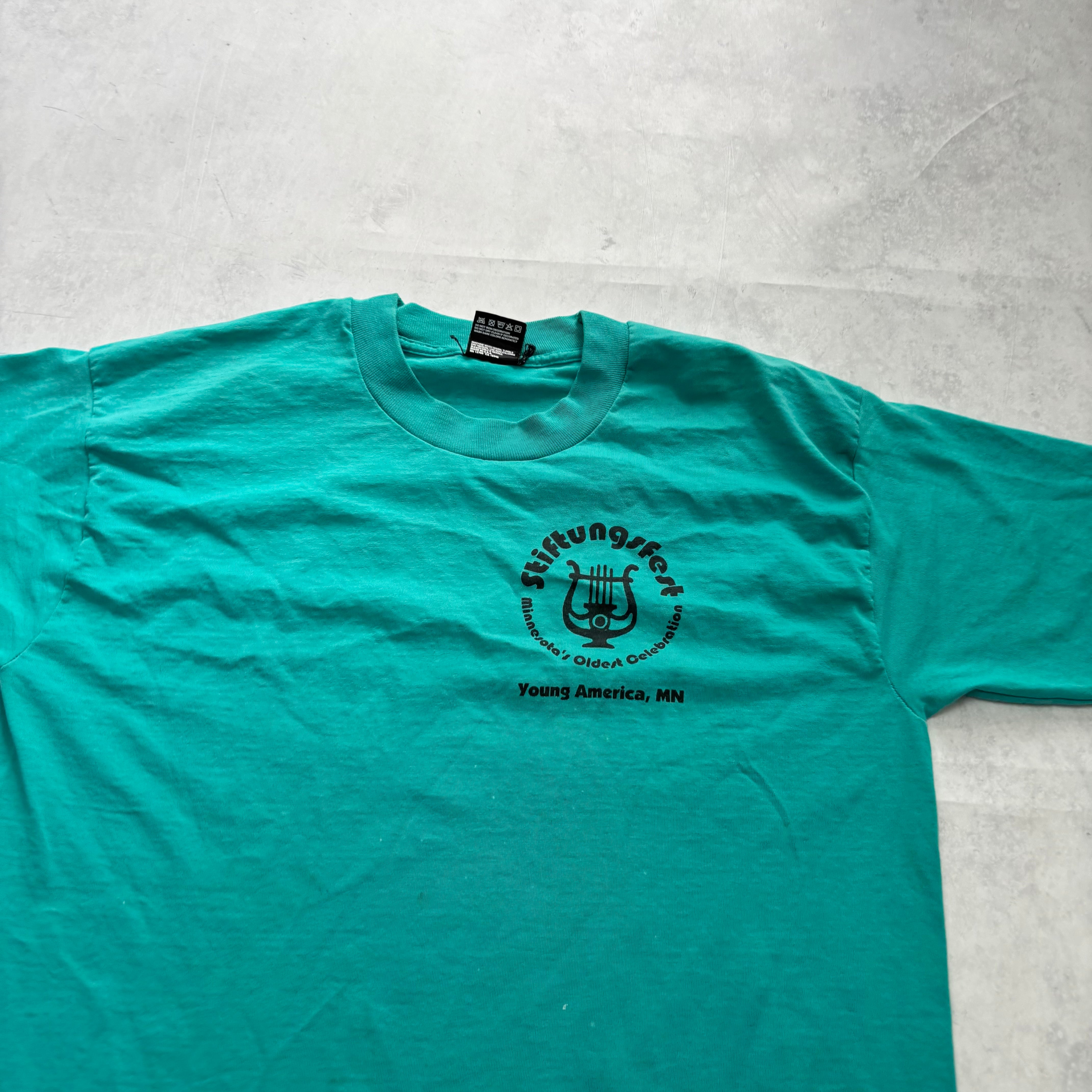 Vintage T Shirt Mens Large Green Single Stitch Graphic Print 90s USA (F)