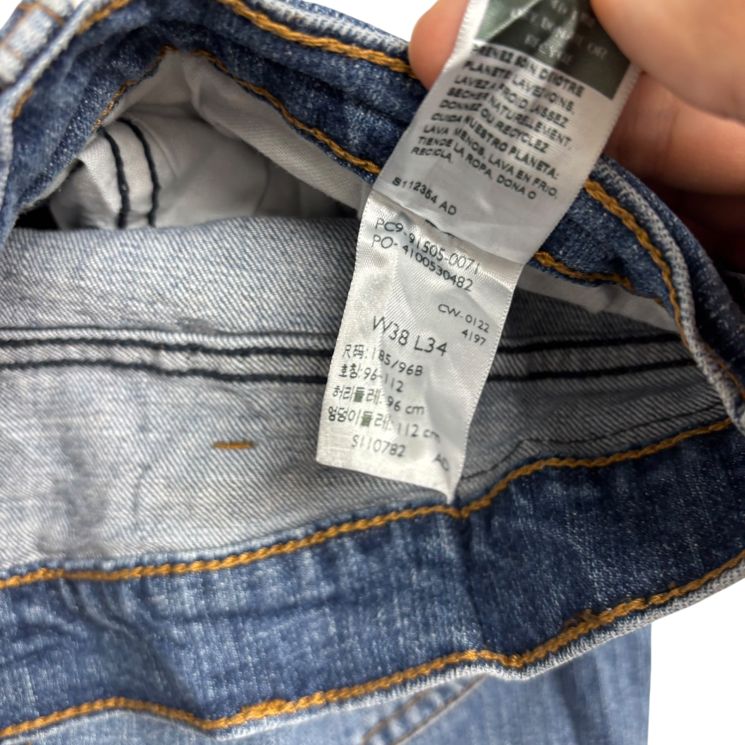 Levis Signature Jeans W38 L34 Mens Mid Blue Regular Bootcut Fit Stretch (E)