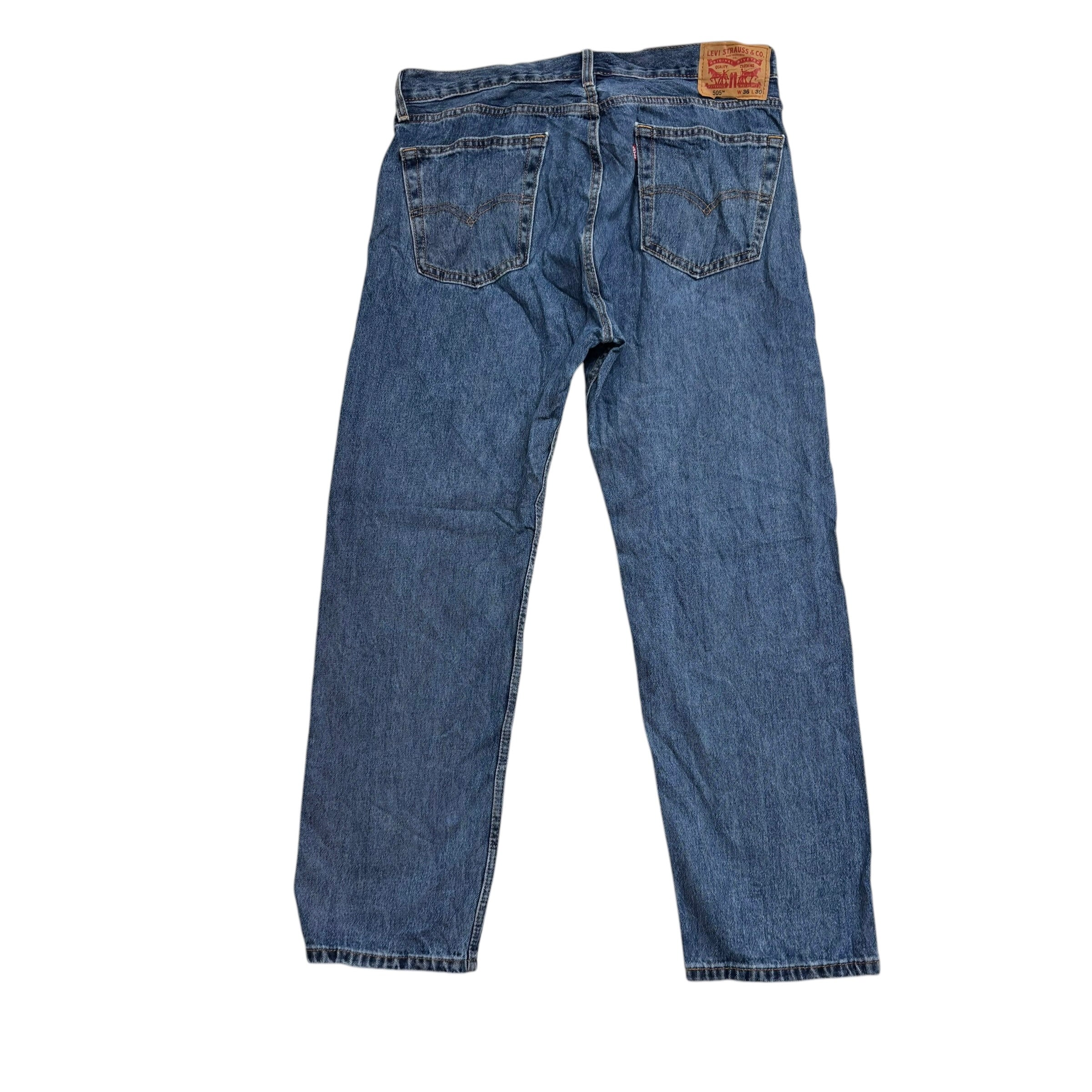 Levis 505 Jeans W36 L30 Mens Mid Blue Regular Straight Fit Denim (E)