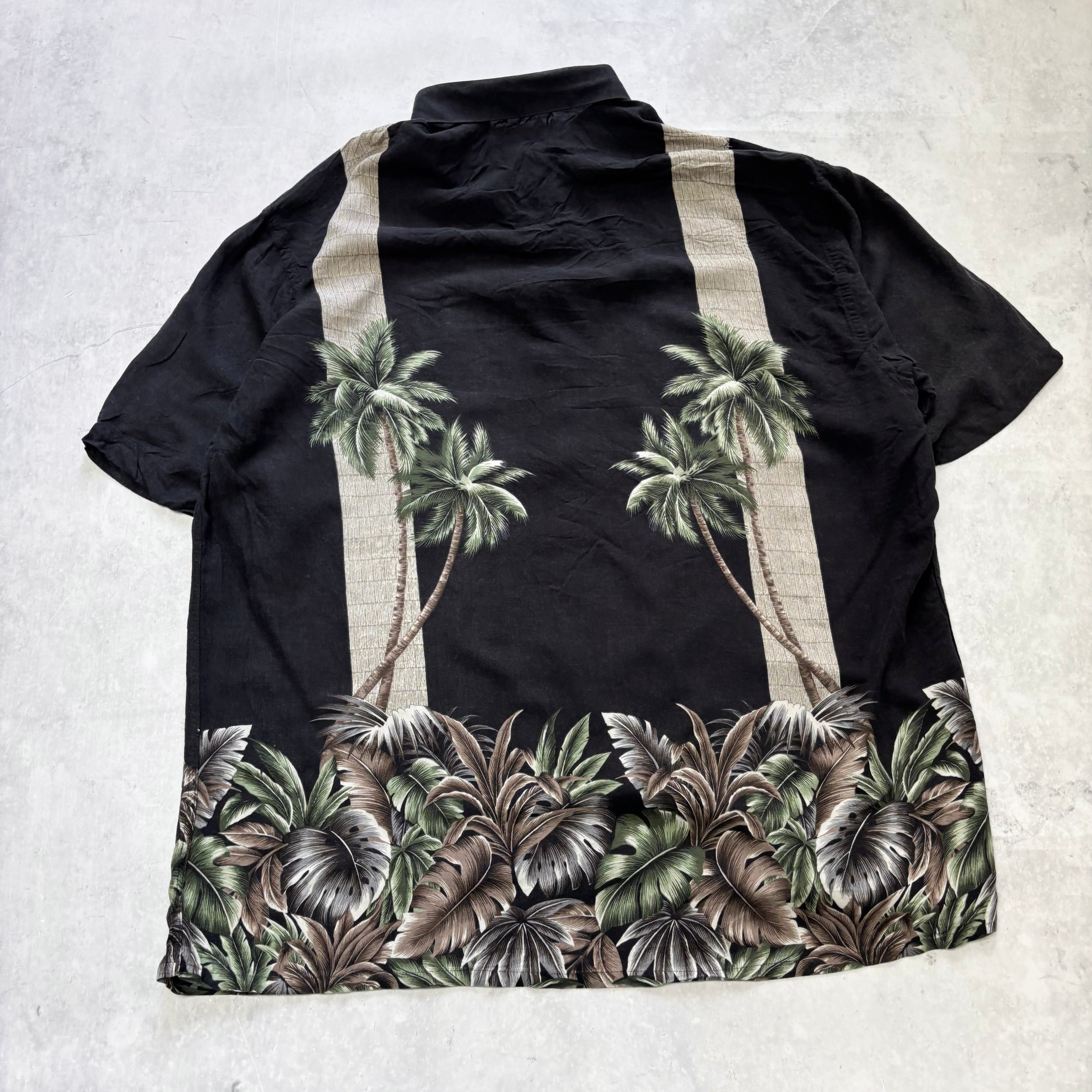 Vintage Hawaiian Shirt Mens XXL Black Floral Aloha Rayon Short Sleeve