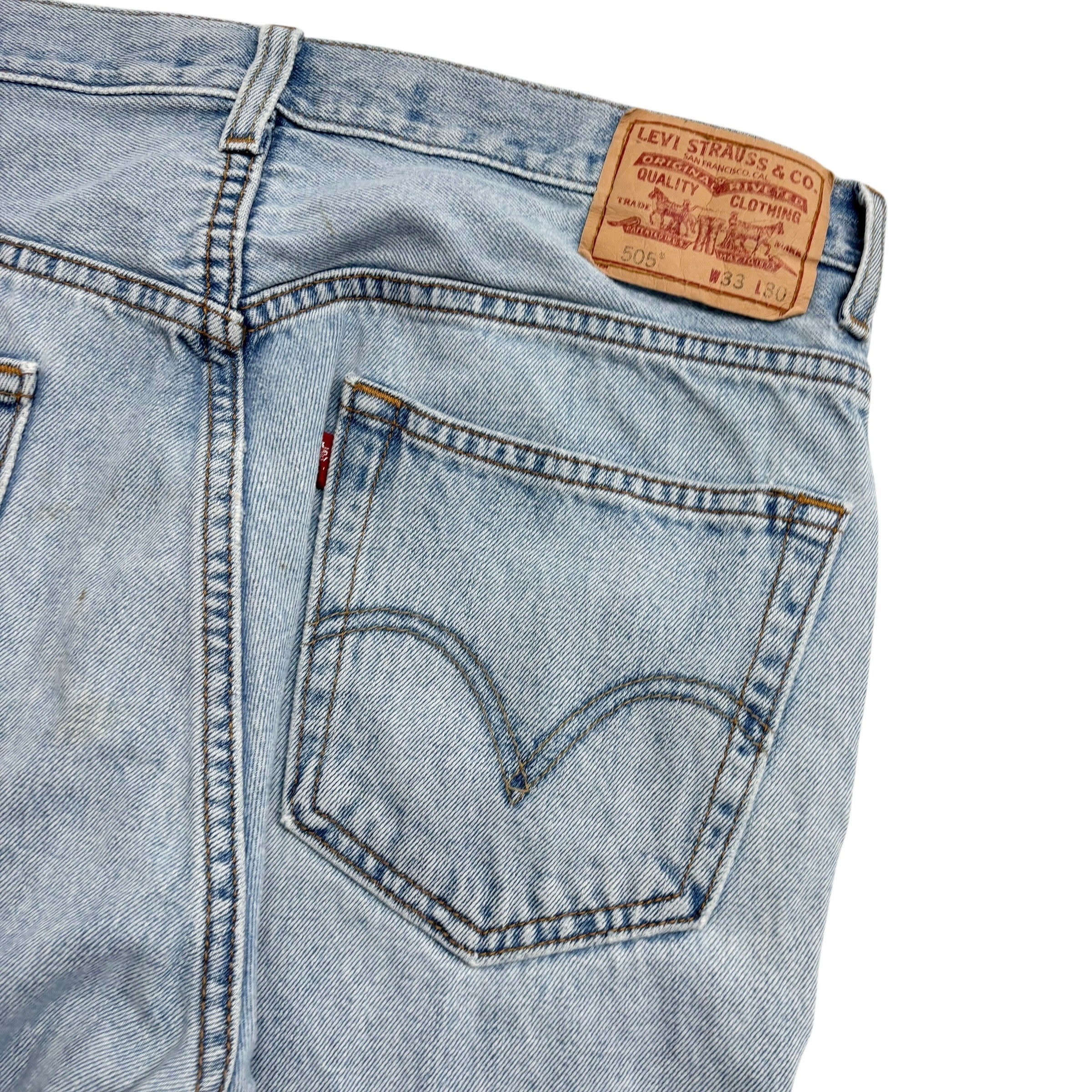 Levis 505 Jeans W33 L30 Mens Light Blue Regular Straight Fit Vintage Denim (F)