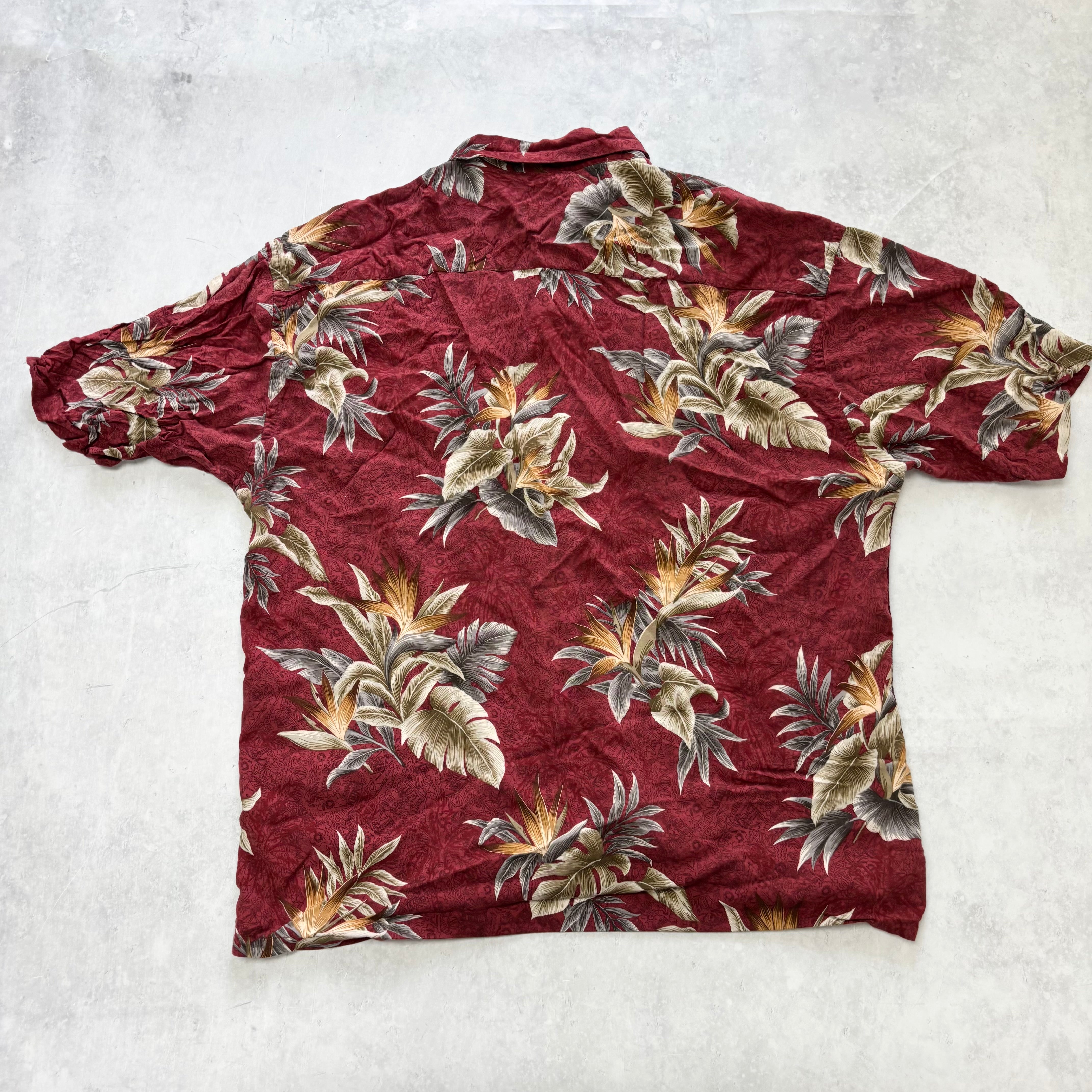 Vintage Hawaiian Shirt Mens Medium Red Floral Aloha Short Sleeve Rayon (E)
