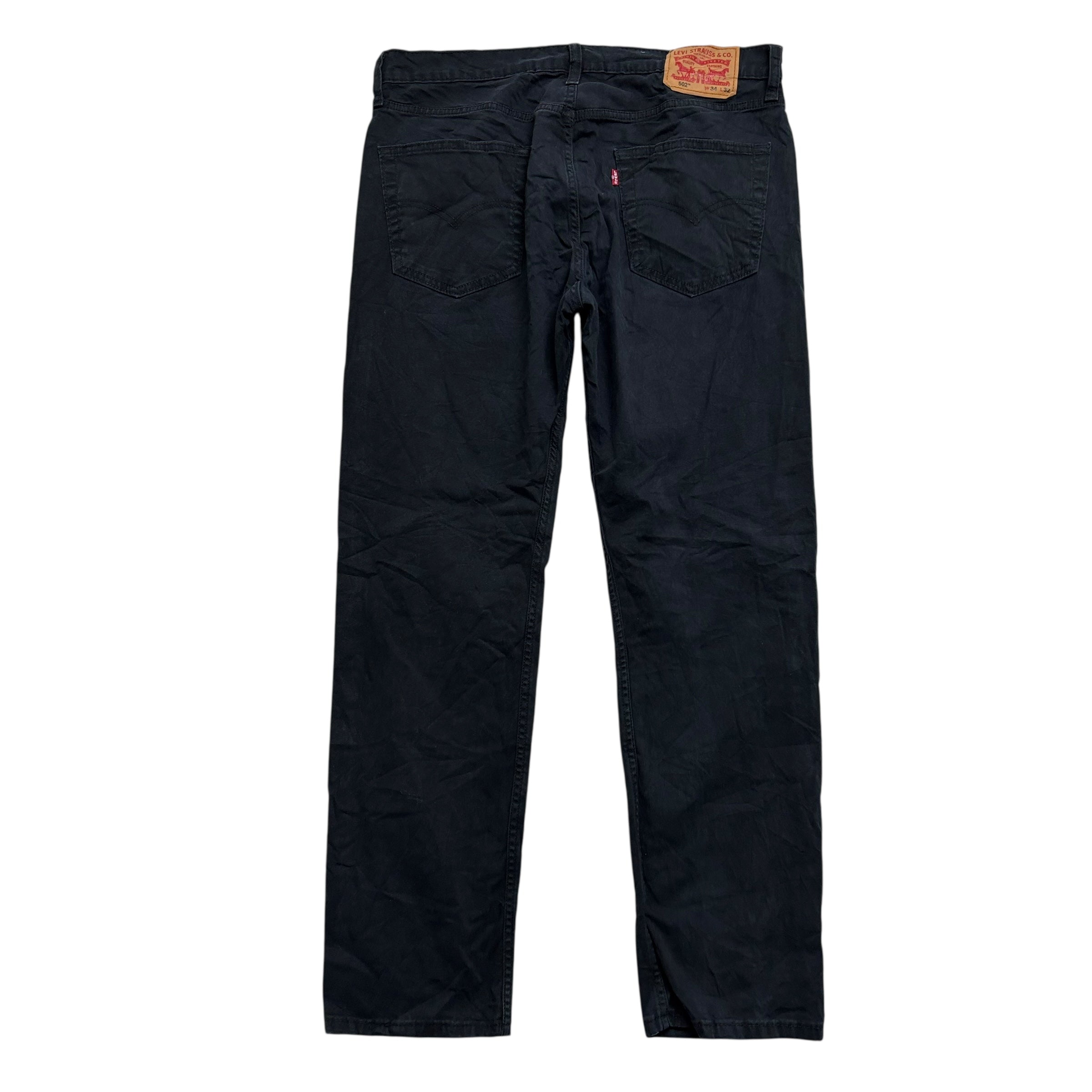 Levis 502 Trousers W34 L31 Mens Black Regular Tapered Fit Stretch Pants (E)