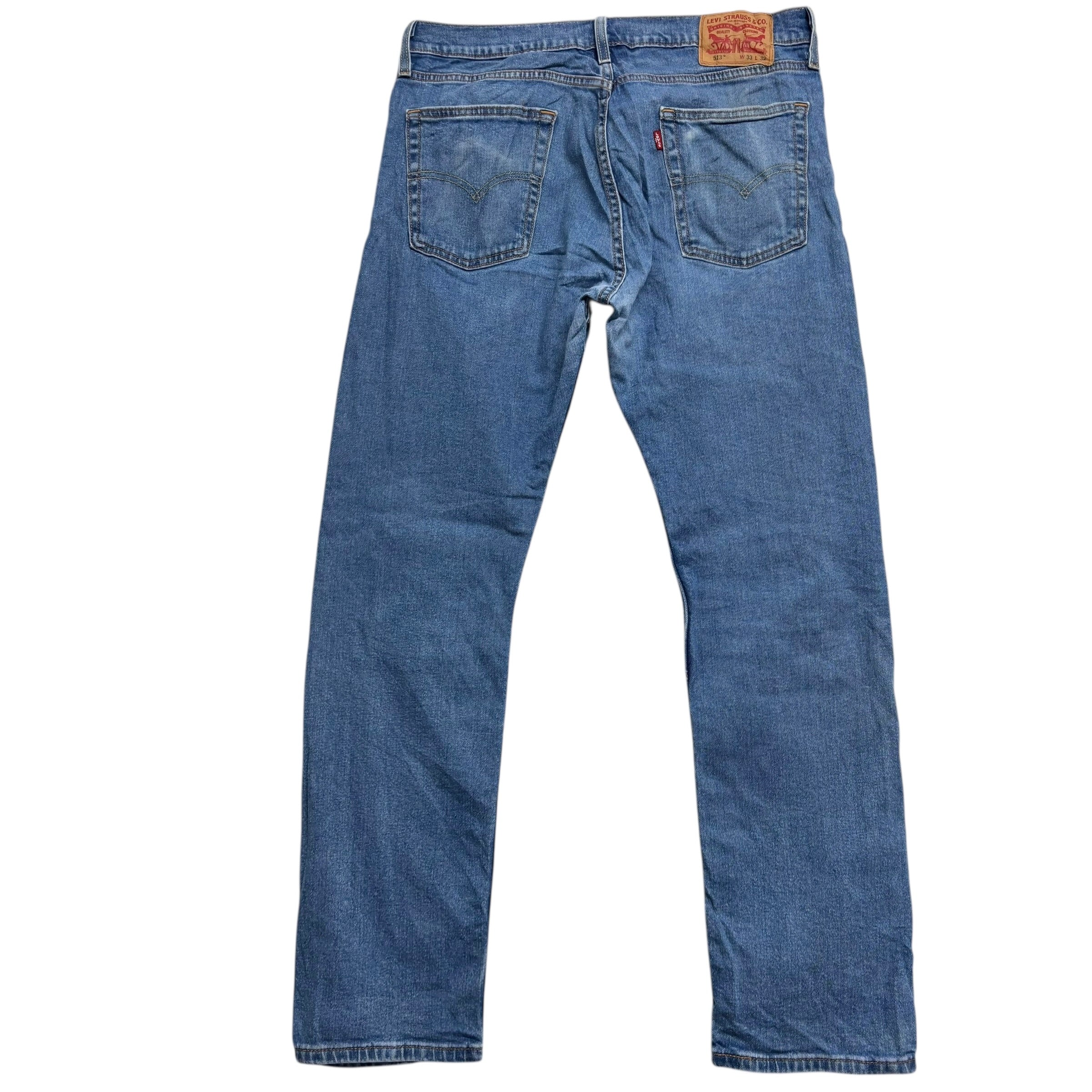 Levis 513 Jeans W33 L32 Mens Mid Blue Slim Straight Fit Stretch Denim (F)