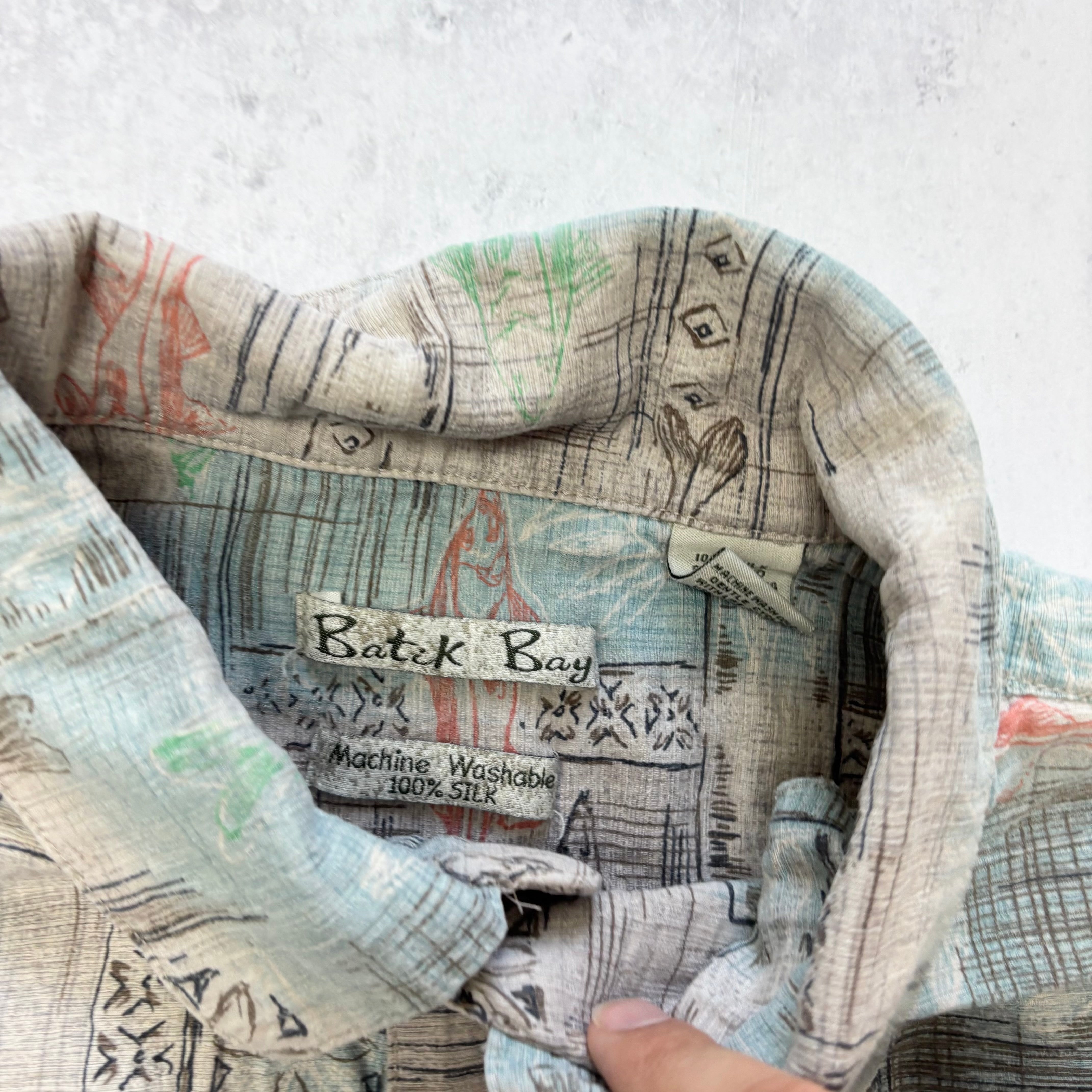 Vintage Hawaiian Shirt Mens Large Grey Silk Floral Aloha Short Sleeve (E)