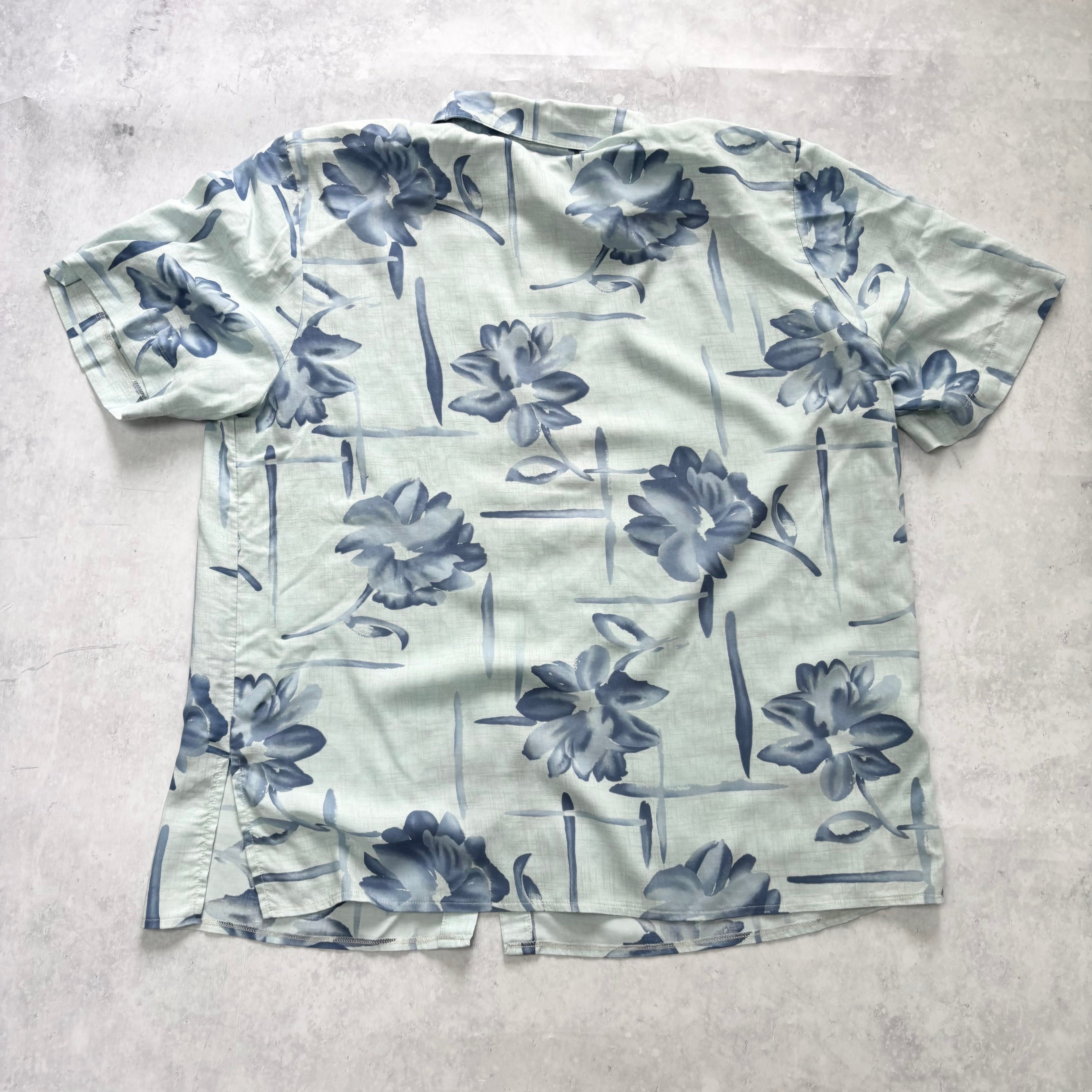 Vintage Hawaiian Shirt Mens Large Blue Floral Aloha Short Sleeve Viscose (E)