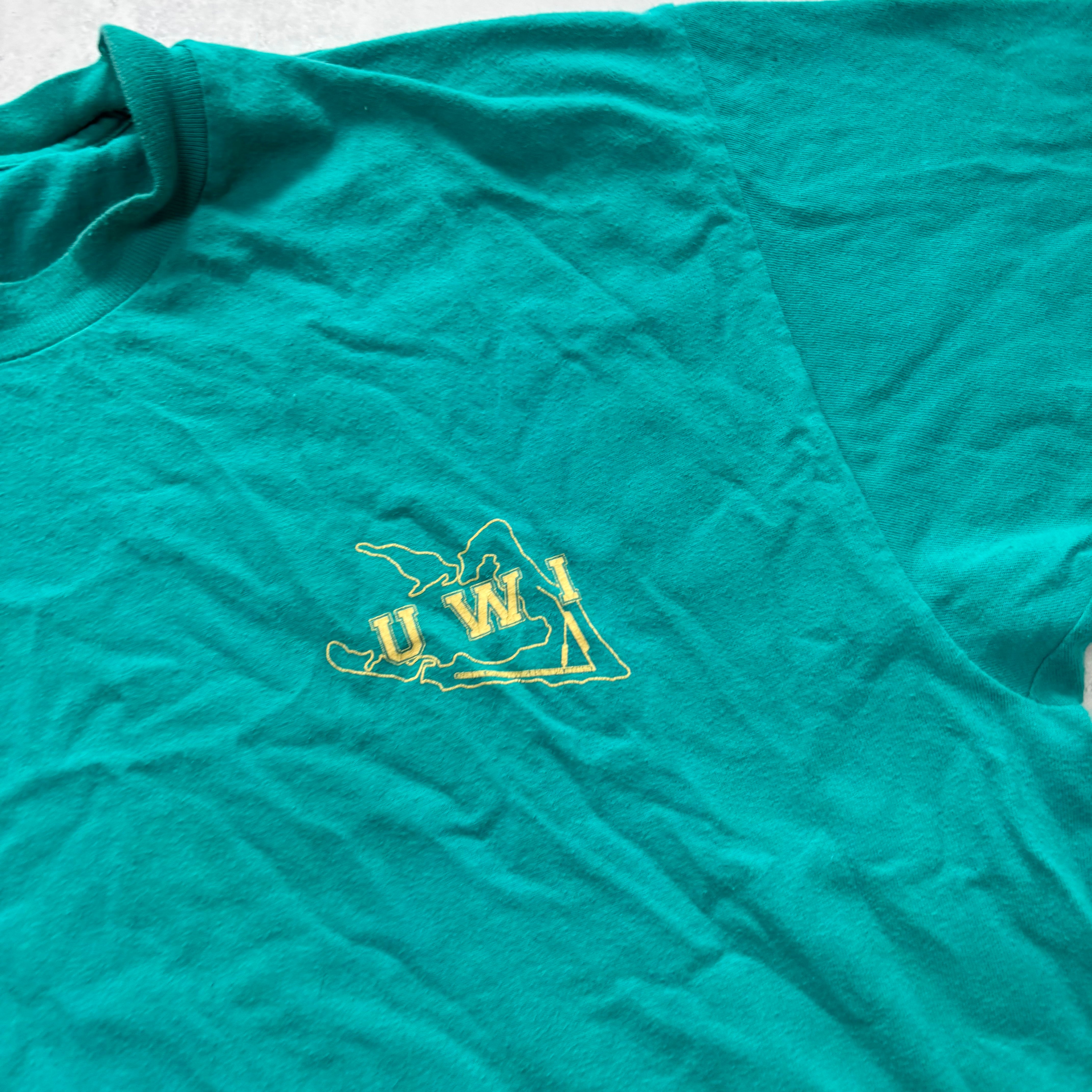 Vintage T Shirt Mens XL Blue Teal Single Stitch Graphic Print 90s College