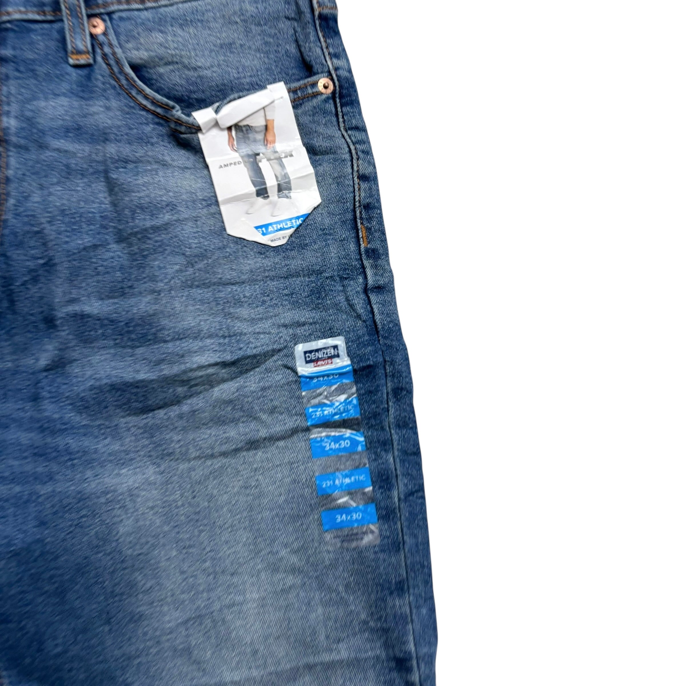 Levis Denizen Jeans W34 L30 Mens Mid Blue Athletic Fit Stretch Denim (E)