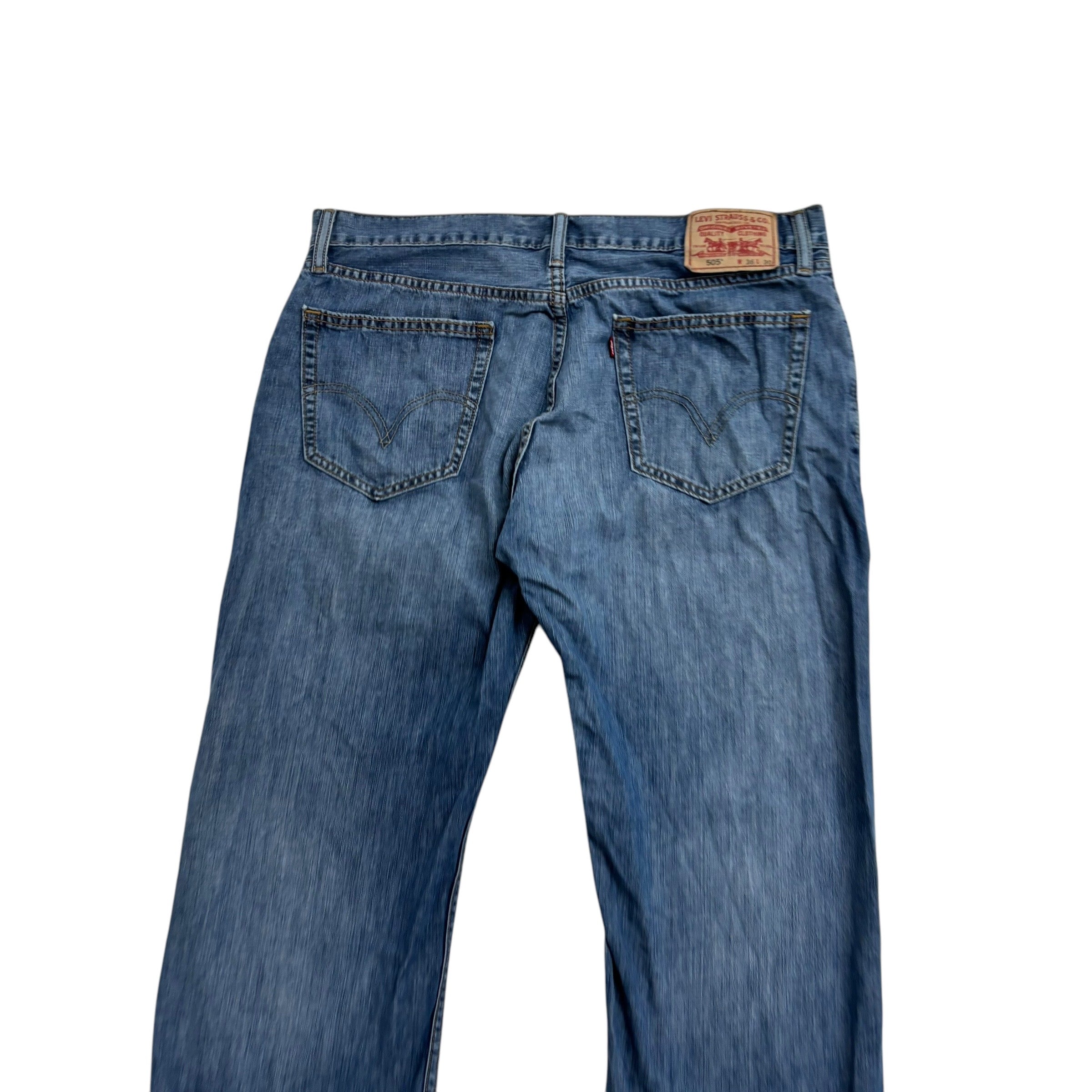 Levis 505 Jeans W36 L30 Mens Mid Blue Regular Straight Fit Vintage Denim