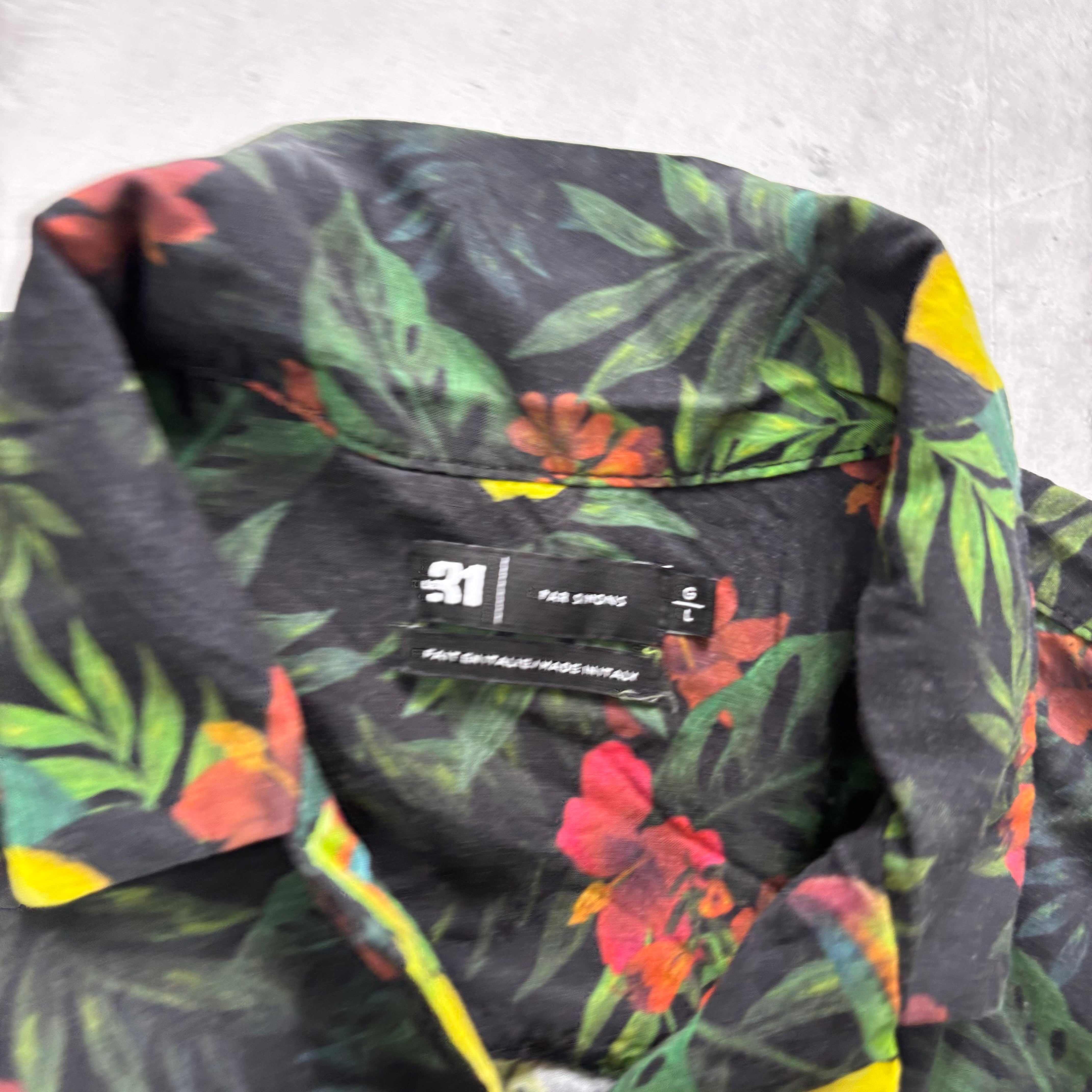 Hawaiian Shirt Mens Large Black Floral Aloha Short Sleeve Viscose (E)