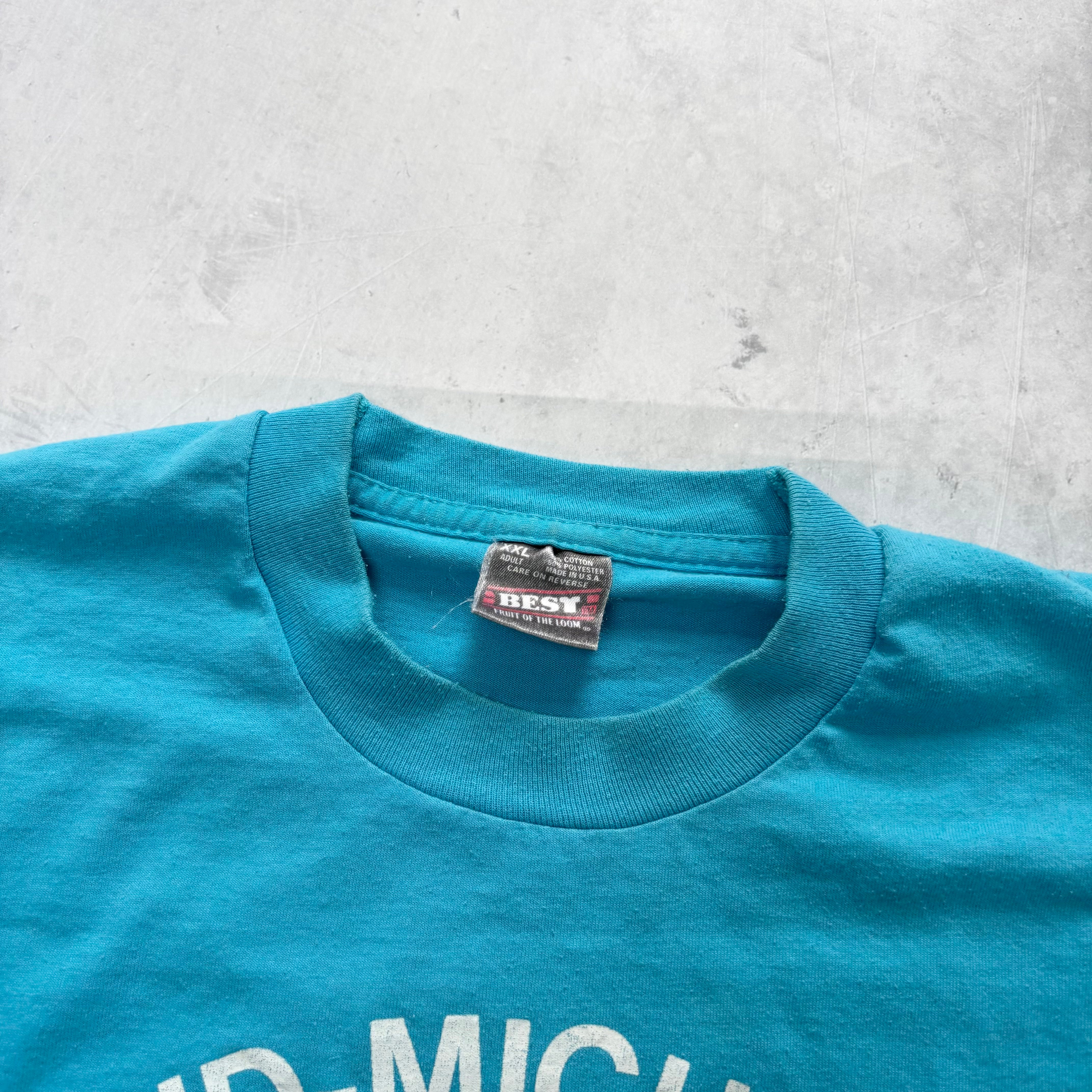 Vintage T Shirt Mens XXL Blue Single Stitch Graphic Print 90s USA