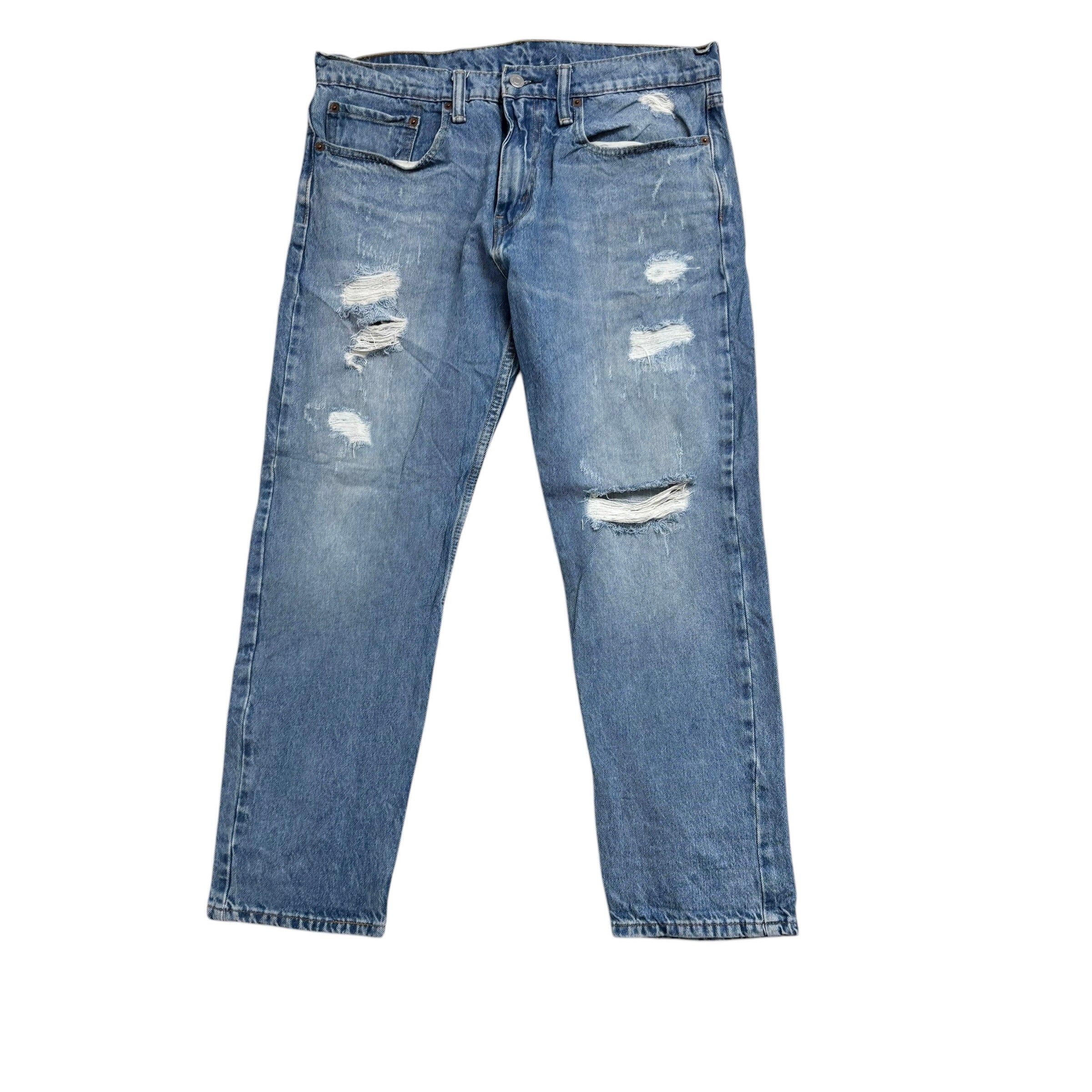 Levis 502 Jeans W34 L29 Mens Light Blue Regular Tapered Fit Stretch Distressed