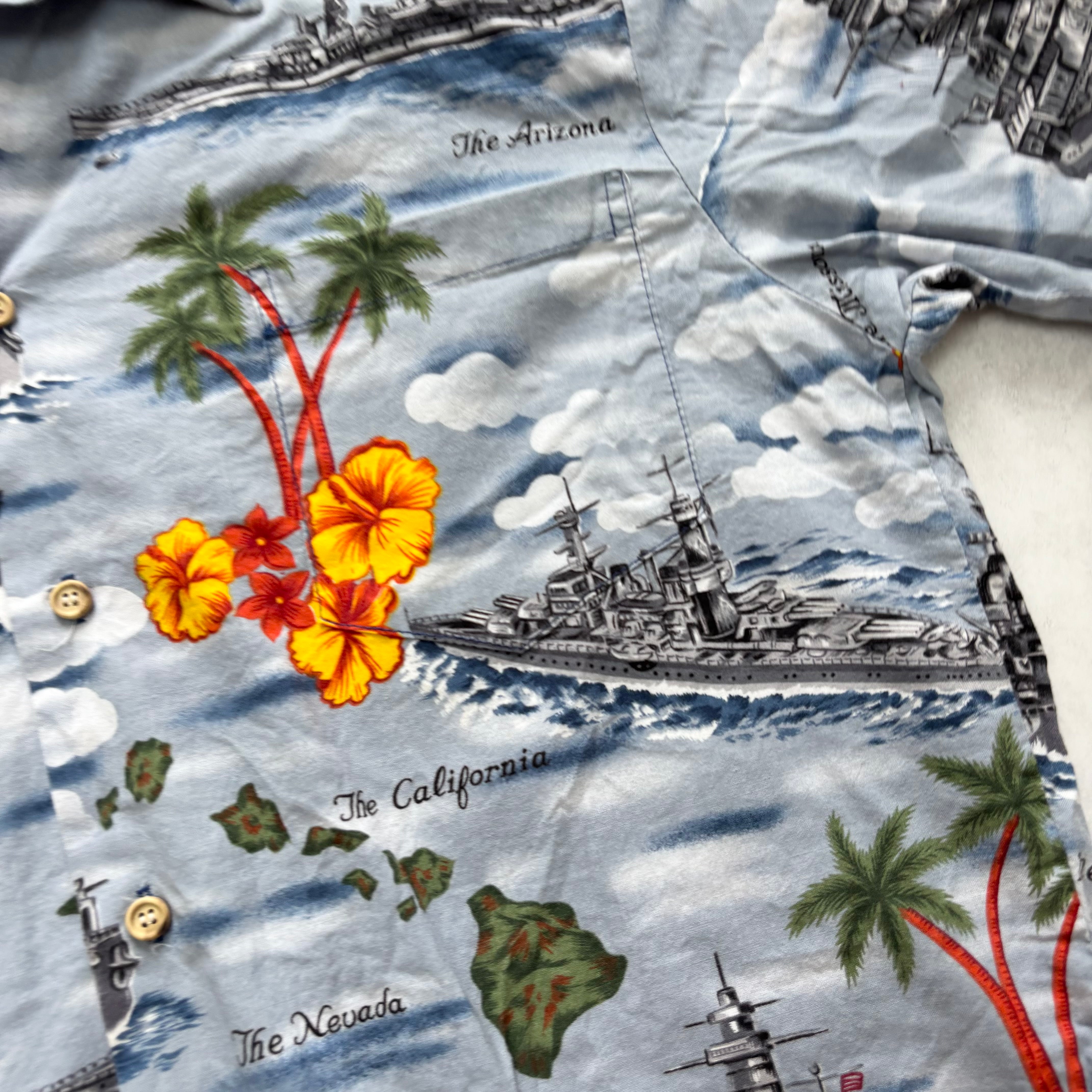 Vintage Hawaiian Shirt Mens Medium Blue Floral Aloha Short Sleeve Cotton (E)