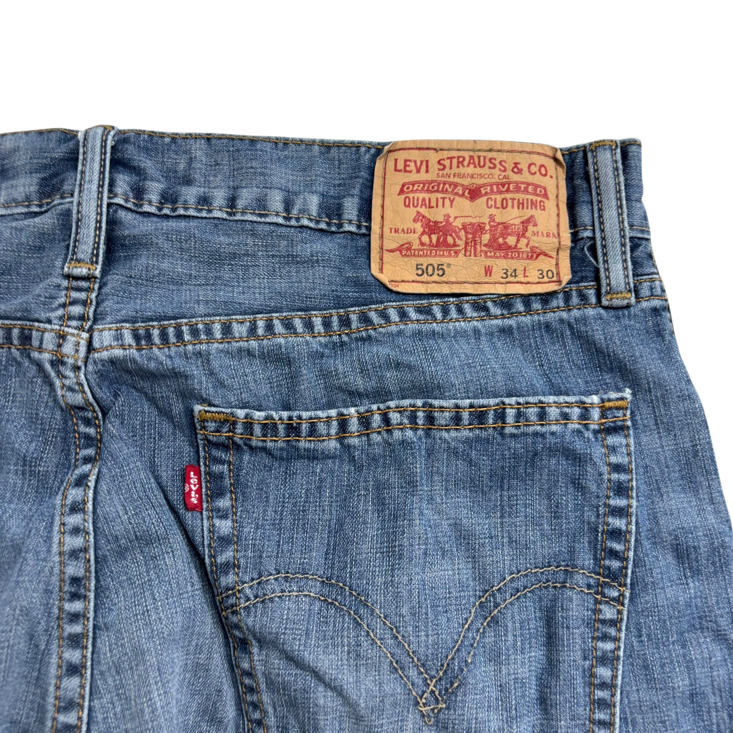 Levis 505 Jeans W34 L30 Mens Mid Blue Regular Straight Fit Vintage Denim (E)