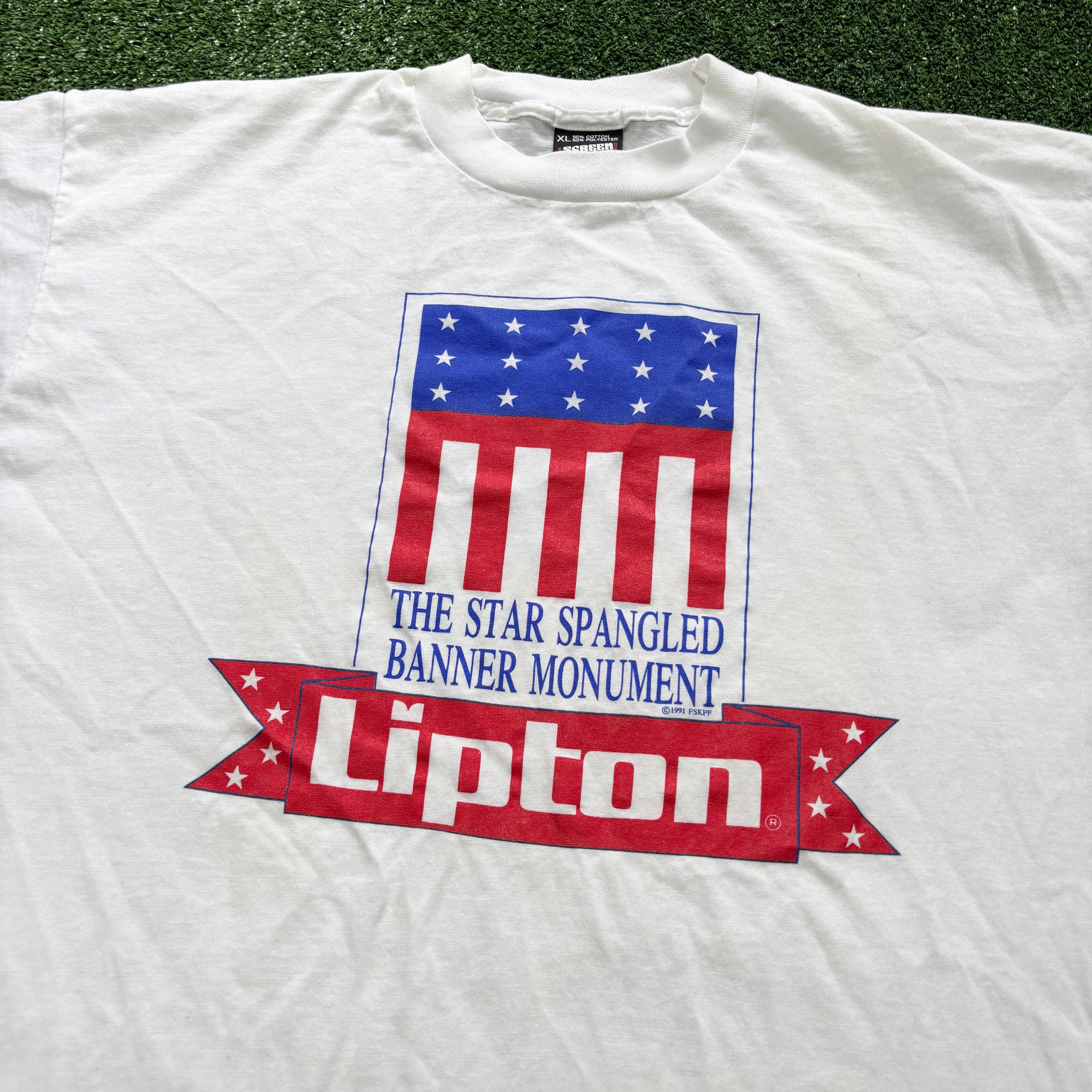 Vintage T Shirt Mens XL White Single Stitch Graphic Print 90s USA Banner (E)