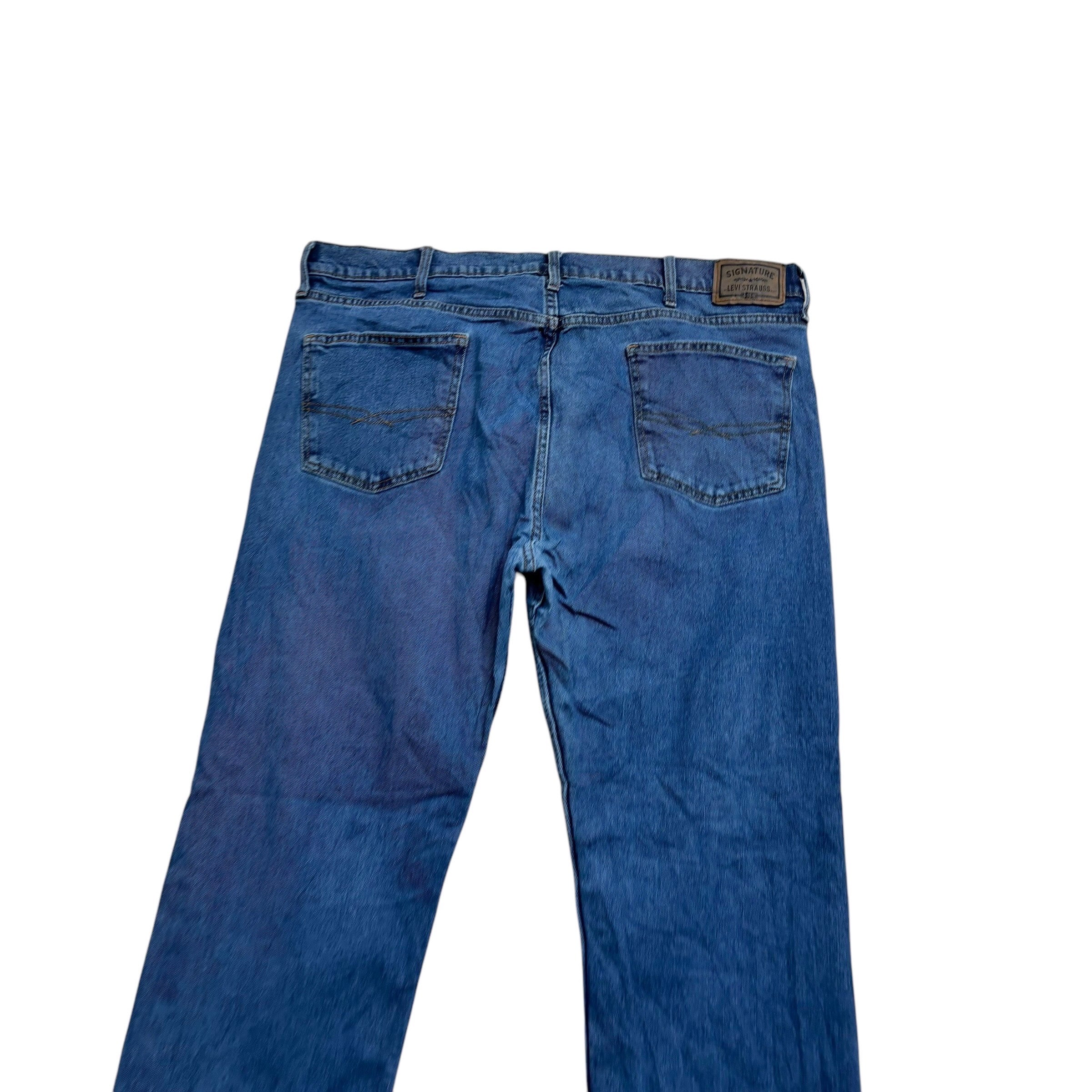 Levis Signature Jeans W42 L32 Mens Mid Blue Regular Straight Fit Stretch Denim