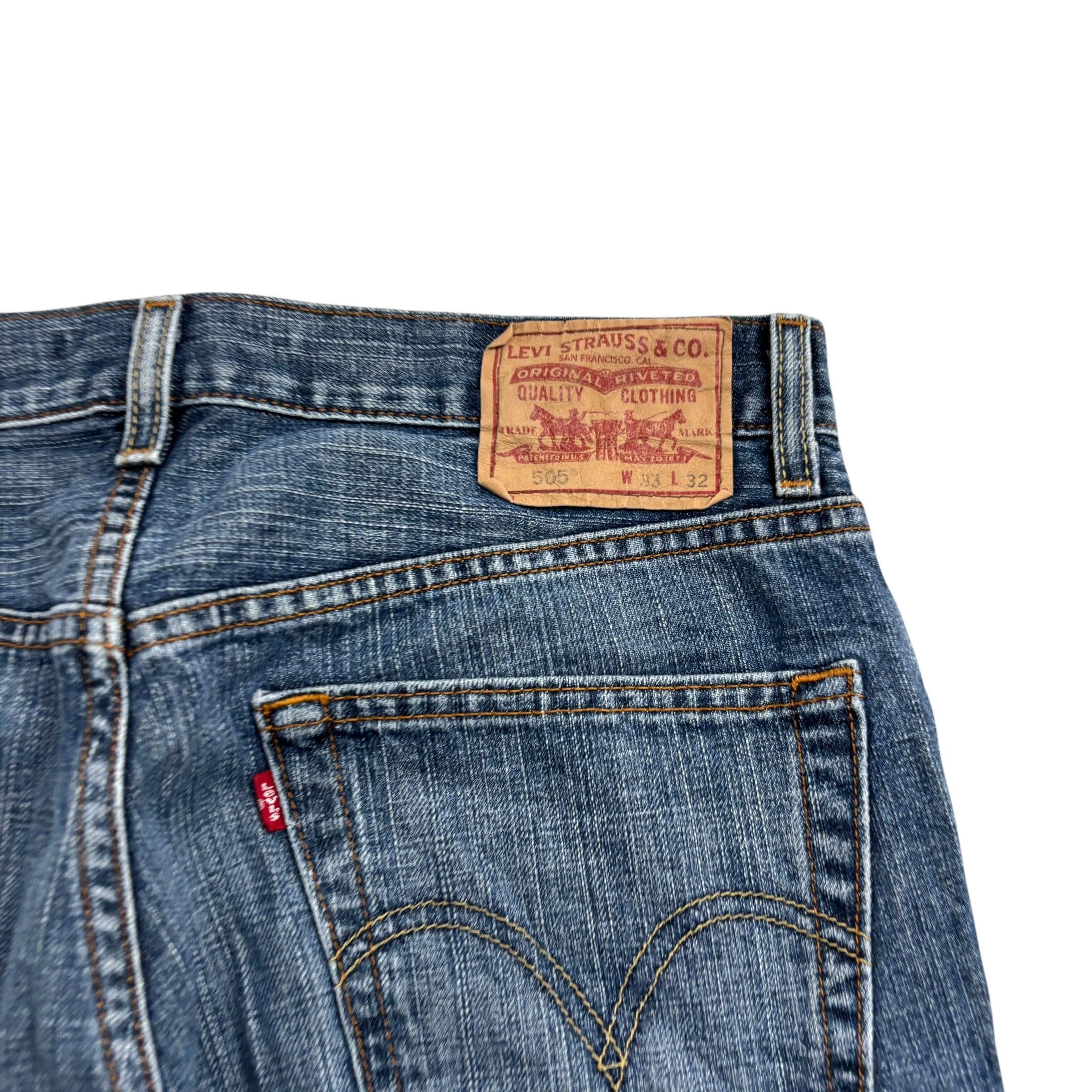 Levis 505 Jeans W32 L32 Mens Mid Blue Regular Straight Fit Vintage Denim (E)