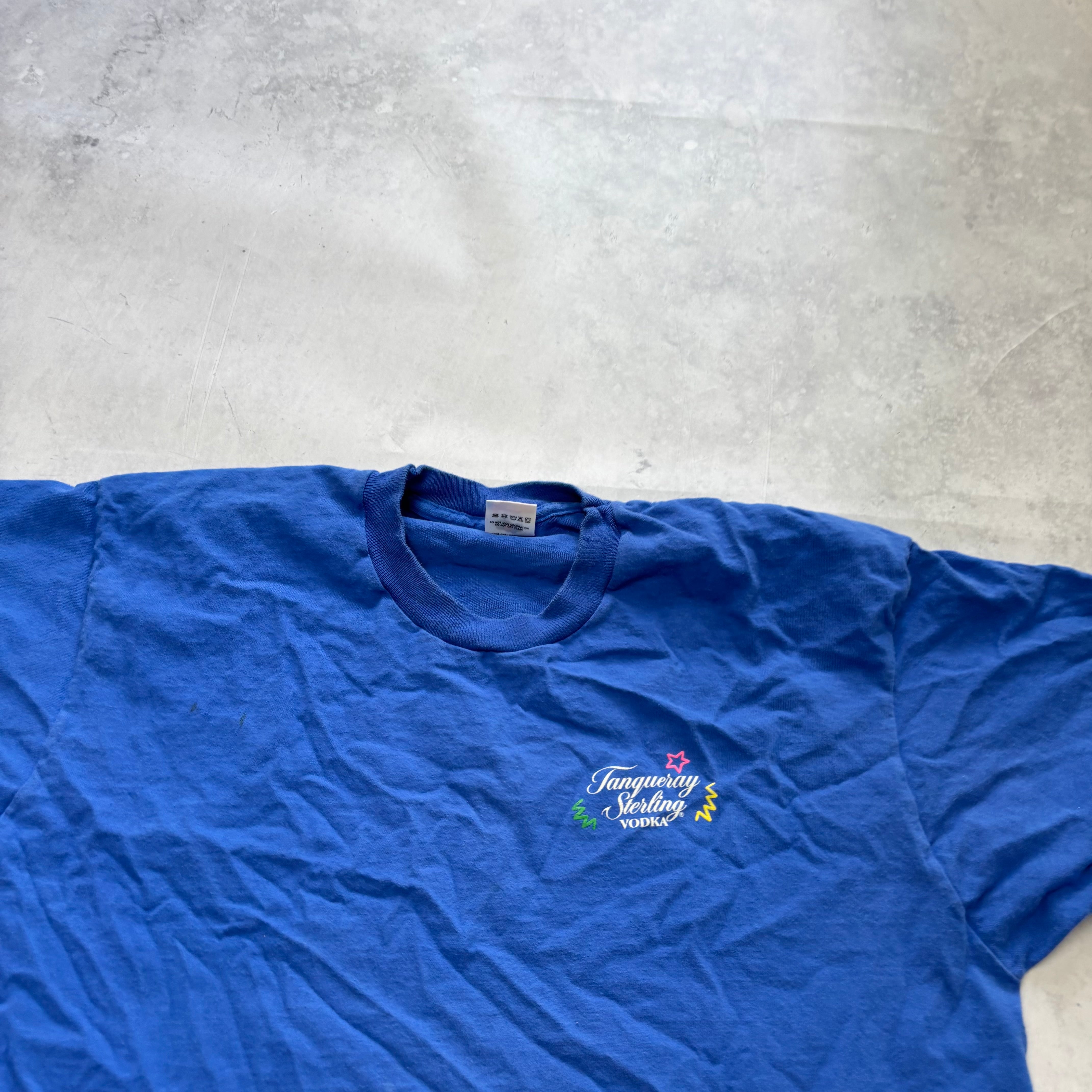 Vintage T Shirt Mens XL Blue Single Stitch Graphic Print 90s USA Vodka (E)