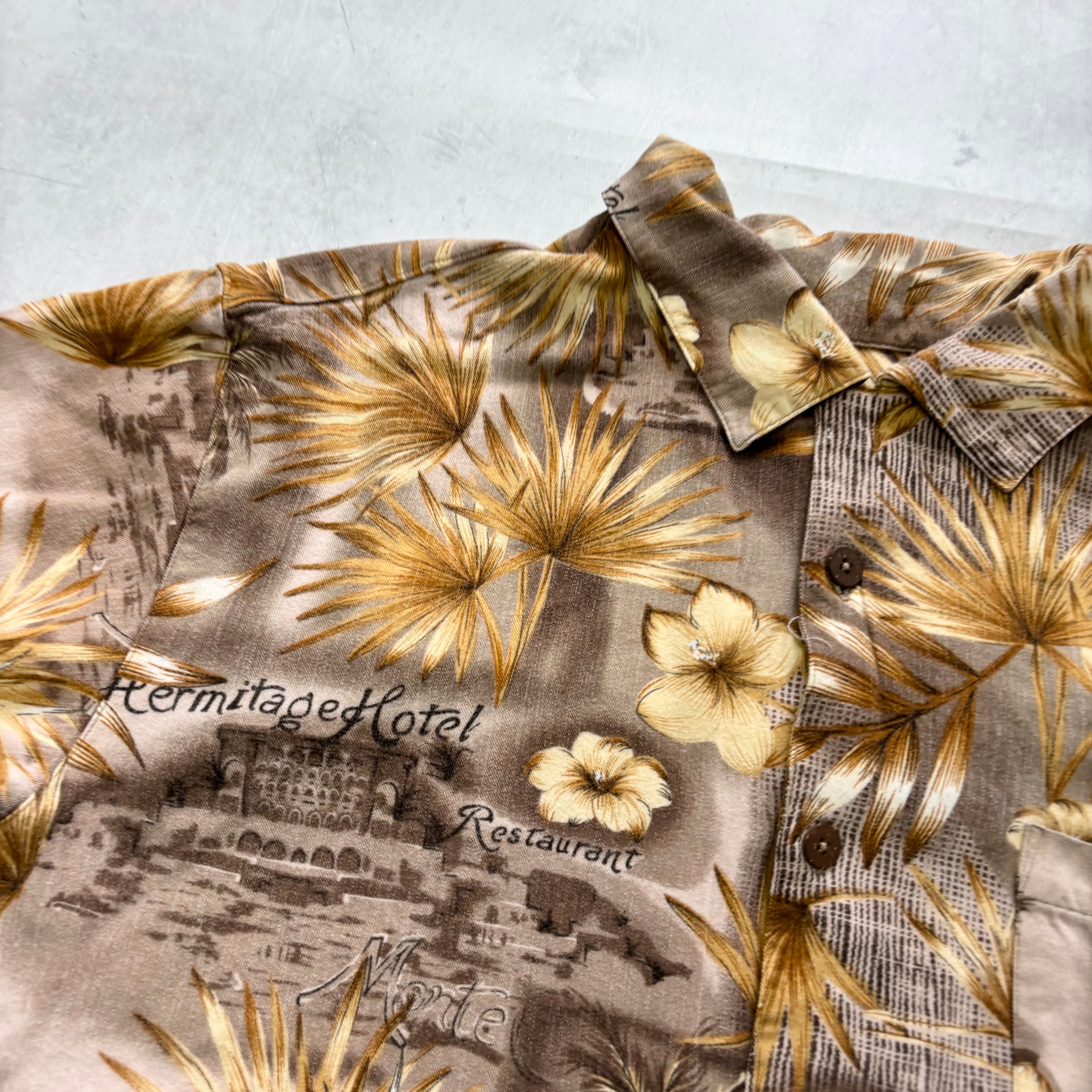 Vintage Hawaiian Shirt Mens Large Brown Floral Aloha Short Sleeve Rayon (E)