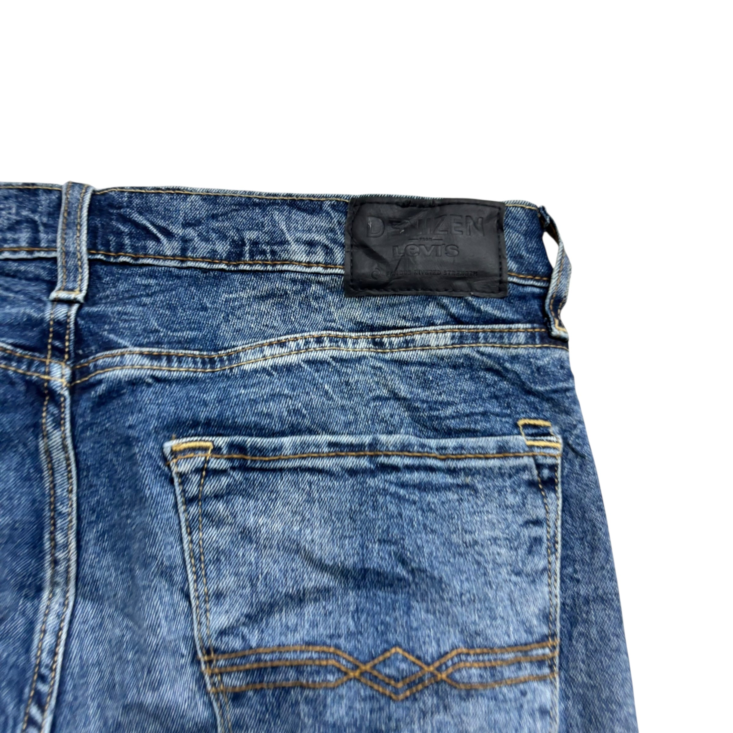 Levis Denizen Jeans W34 L32 Mens Mid Blue Slim Straight Fit Stretch Denim (E)