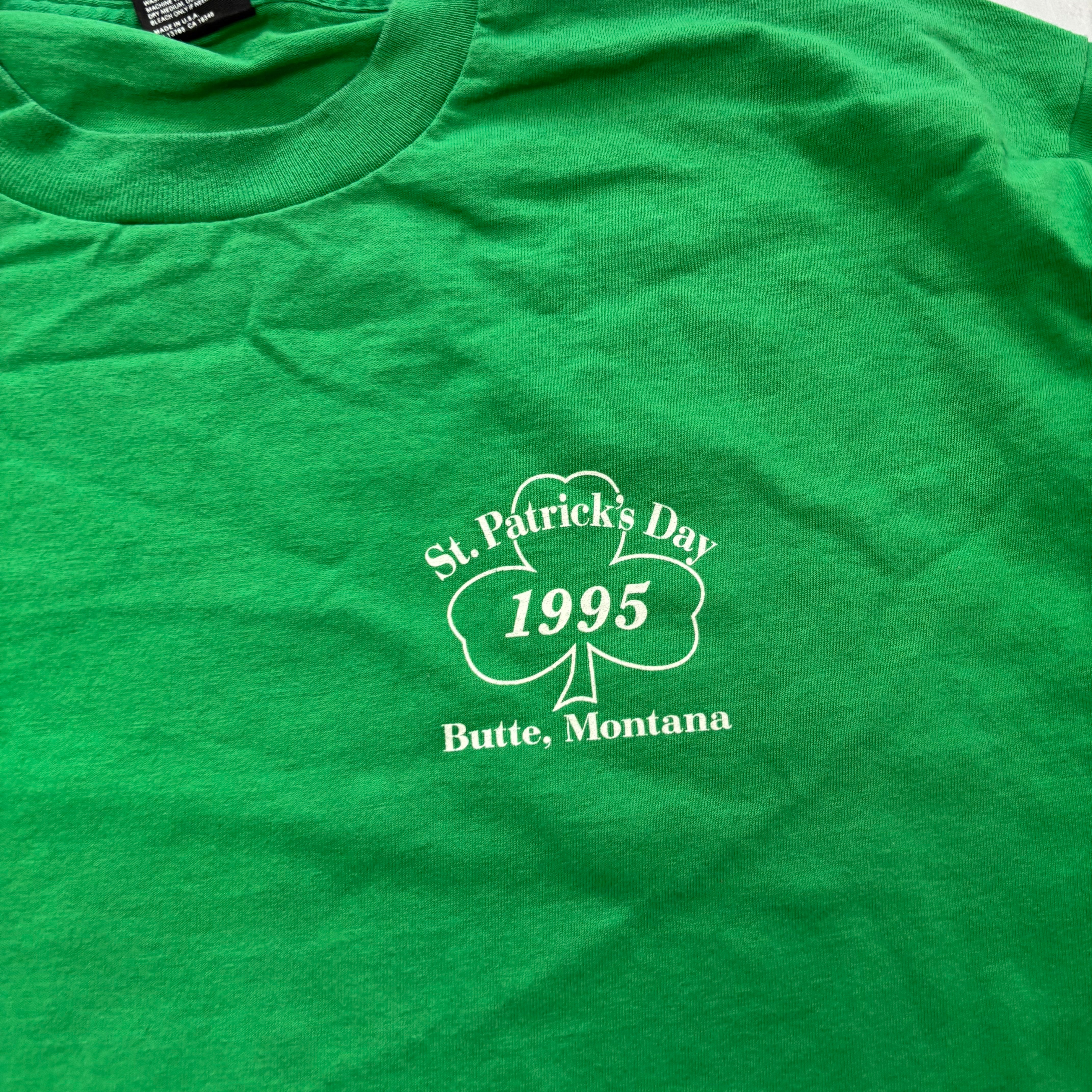 Vintage T Shirt Mens XL Green Single Stitch Graphic Print 90s Paddys (E)