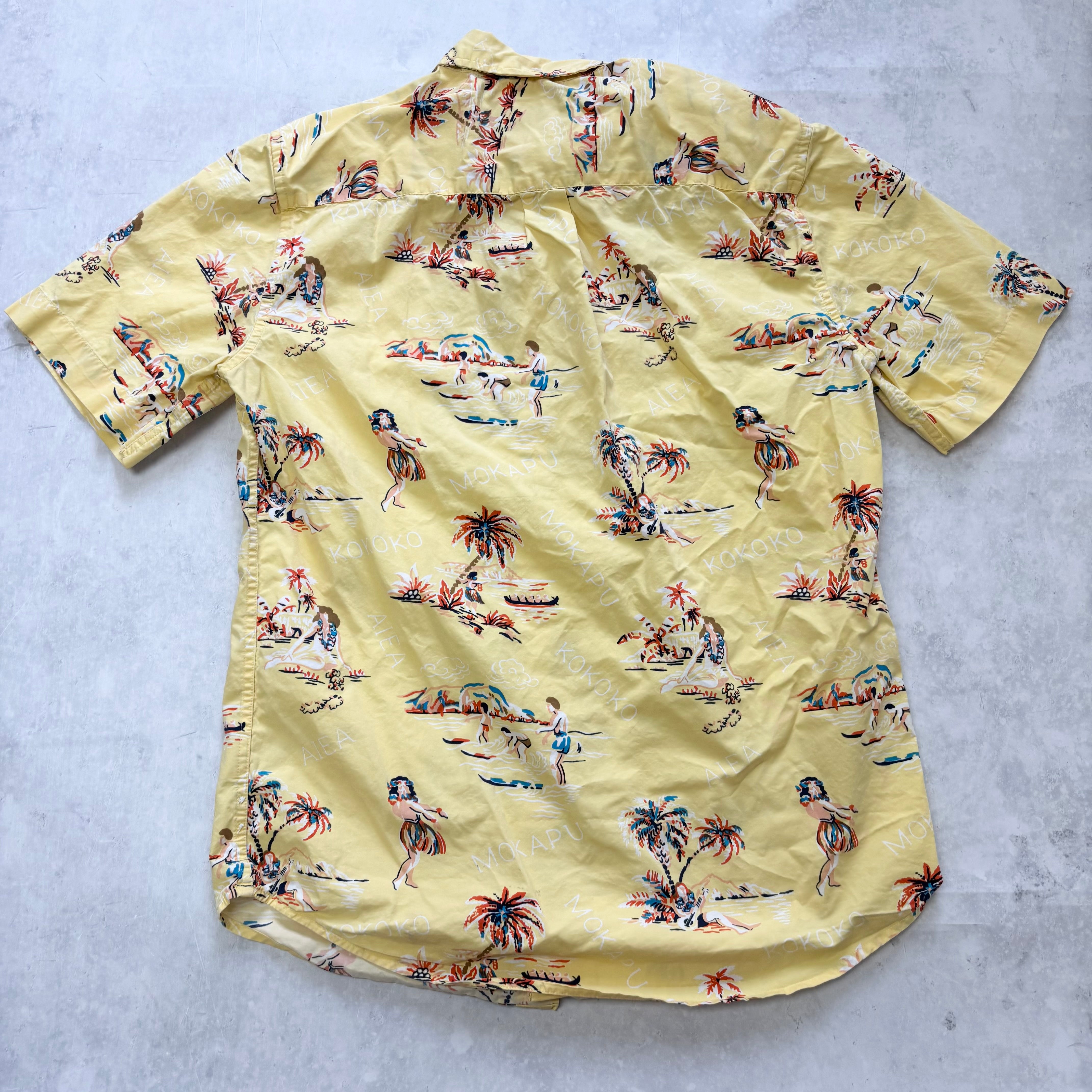 Hawaiian Shirt Mens Medium Yellow Aloha Short Sleeve Cotton Slim Fit