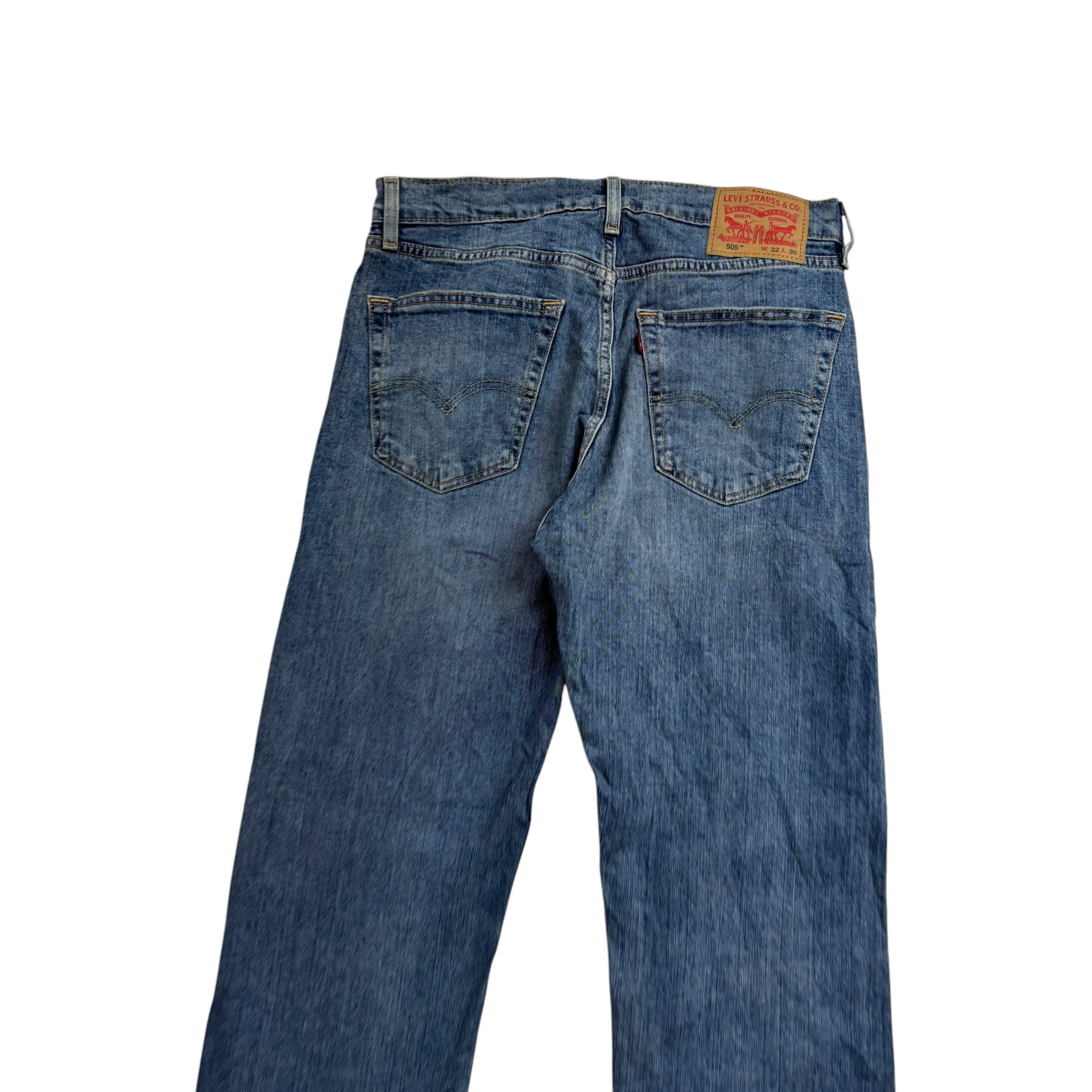 Levis 505 Jeans W32 L30 Mens Mid Blue Regular Straight Fit Stretch Denim (E)